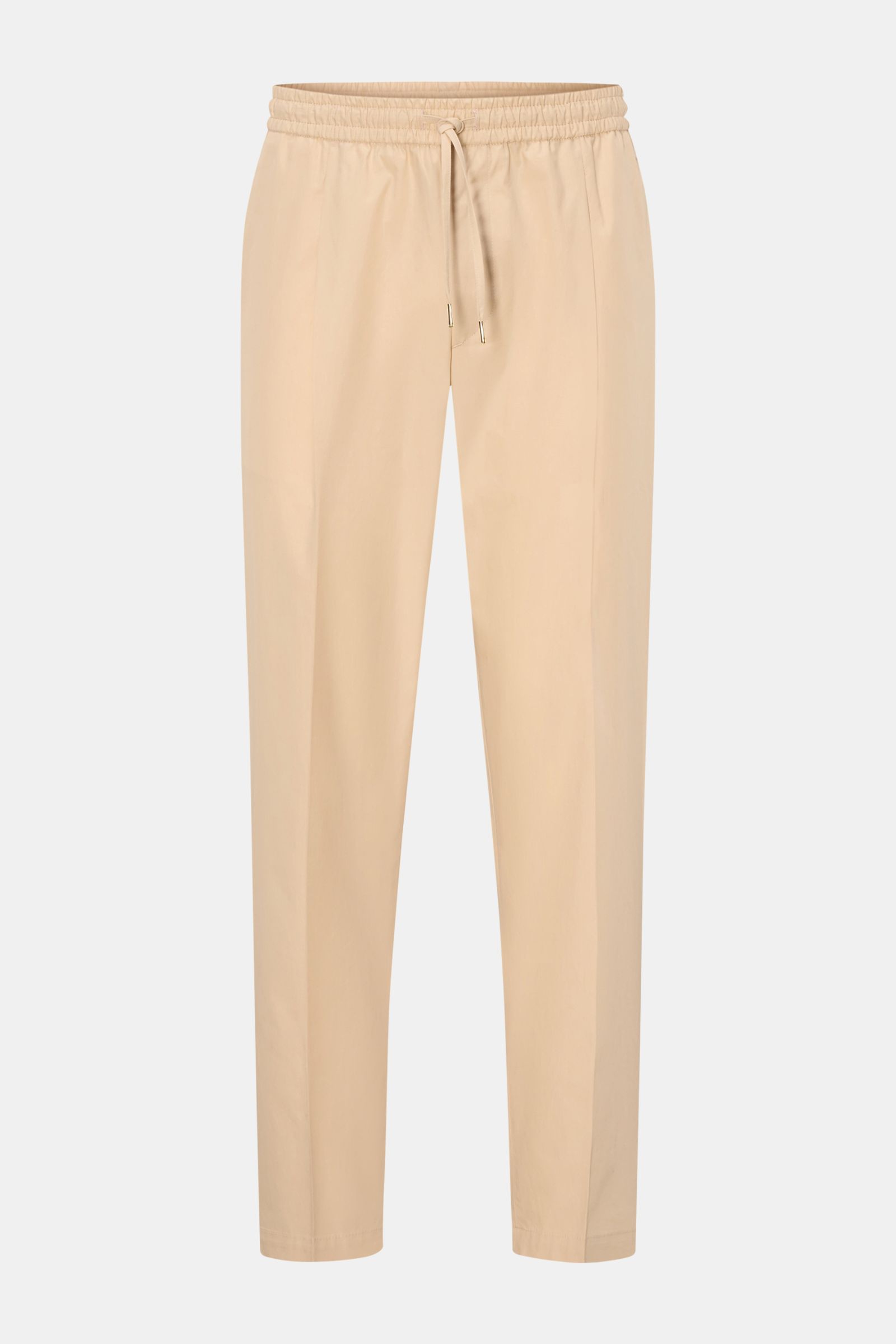 Front view of Briglia 1949 Jogger pants 'Wimbledon' sand, casual tapered fit joggers in slightly stretchy cotton poplin with elasticated waistband and drawstring.

Add some Italian flair to your wardrobe with the casual jogger pants 'Wimbledon' from th