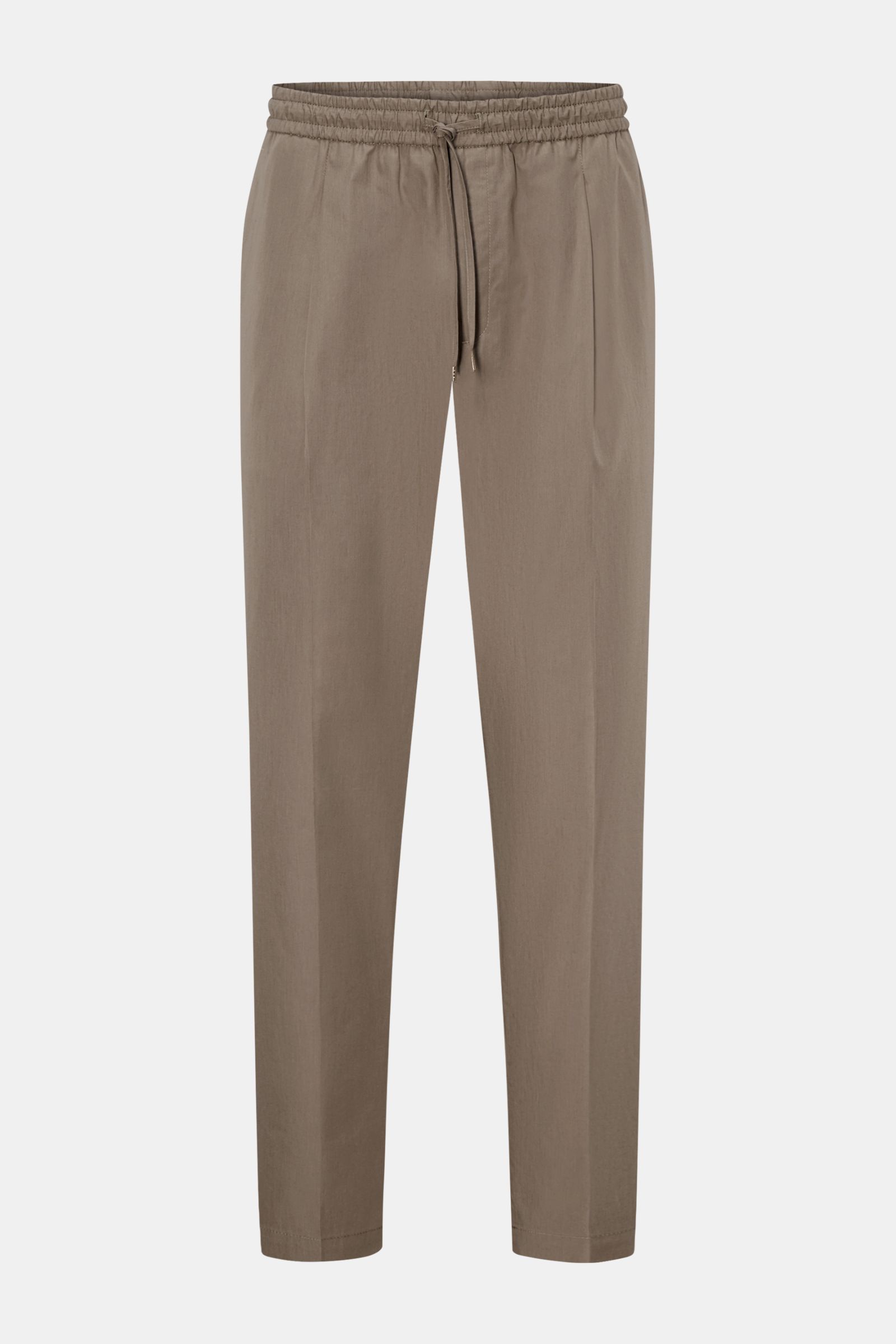 Front view of Briglia 1949 Jogger pants 'Wimbledon' grey-green in slightly stretchy cotton with elasticated waistband and drawstring.

Add some Italian flair to your wardrobe with the casual jogger pants 'Wimbledon' from the label BRIGLIA 1949: A moder