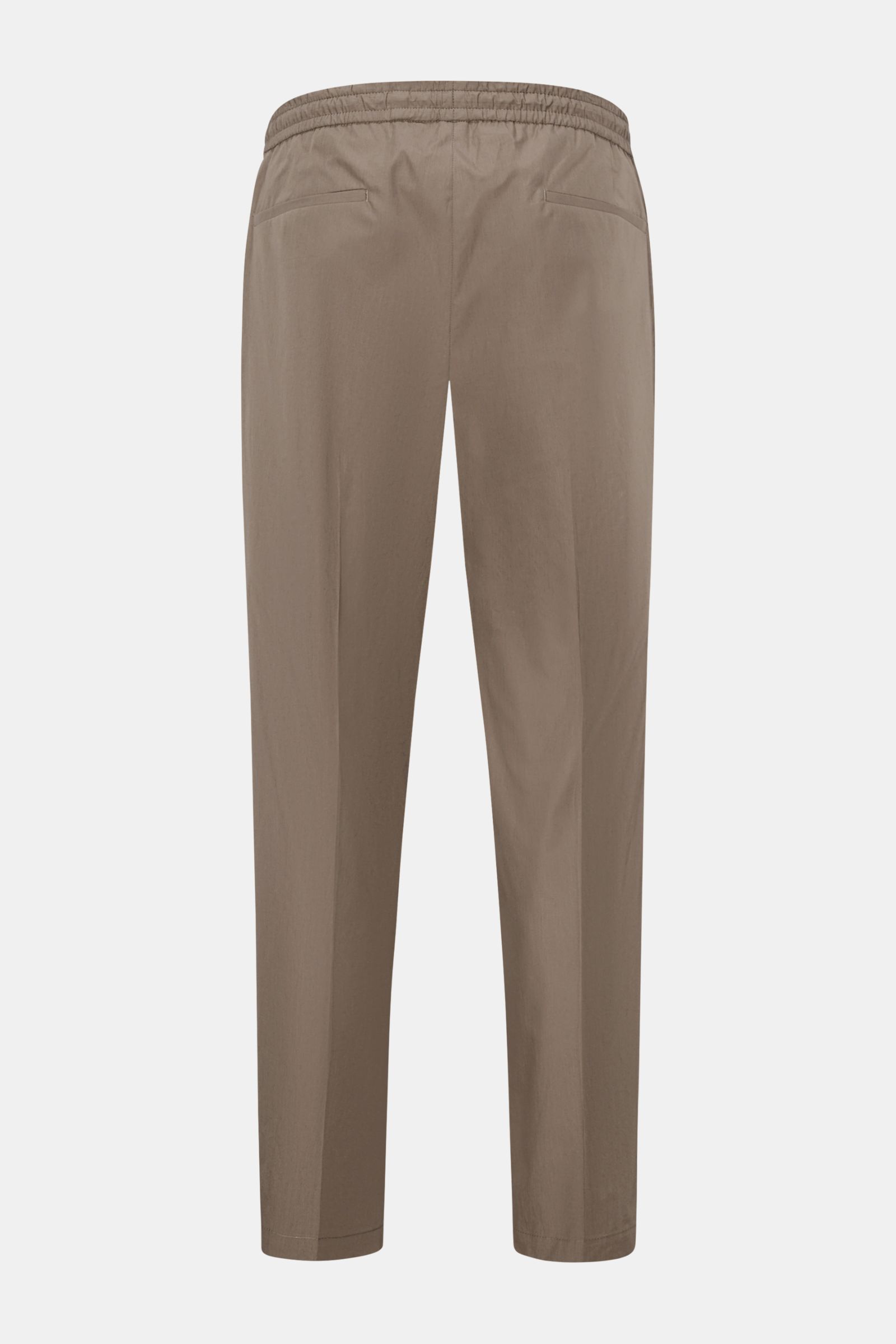 Briglia 1949 Jogger pants 'Wimbledon' grey-green shown from the back, high waist, elasticated waistband with drawstring, French and hip pockets, tapered fit. 

Add some Italian flair to your wardrobe with the casual jogger pants 'Wimbledon' from the la