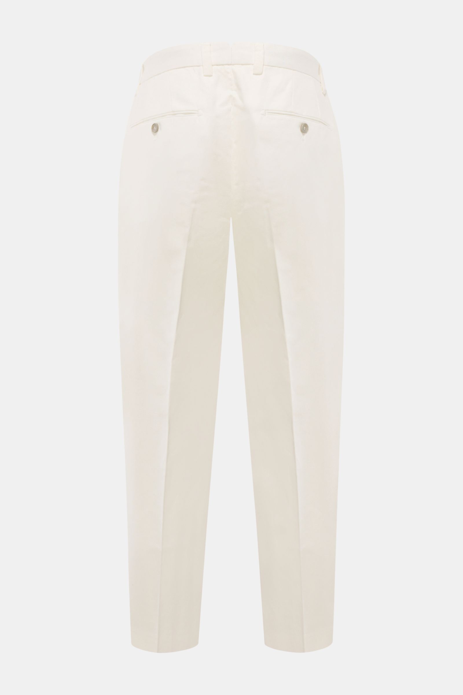 Briglia 1949 Chinos 'Portofino' off-white shown from the back, ankle-length tapered fit, cotton and linen twill fabric.

Maximum comfort meets an elegant silhouette: The elegant 'Portofino' trousers by BRIGLIA 1949 combine summery cotton and linen twil