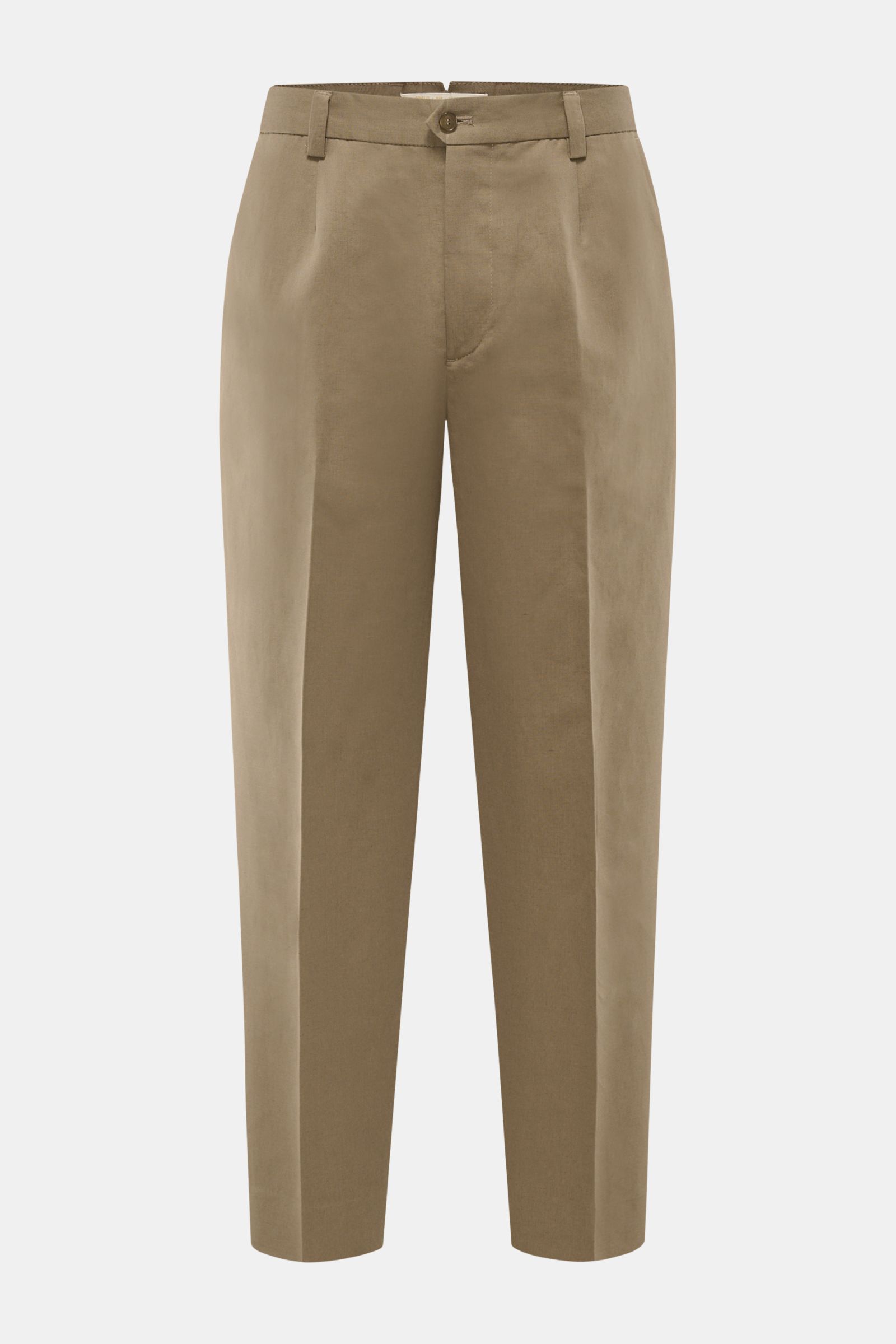 Briglia 1949 Chino 'Portofino' taupe, frontale Ansicht, knöchellang, Tapered Fit, Baumwoll-Leinen Twill, Bundknopf, französische Taschen, Bundfalte.