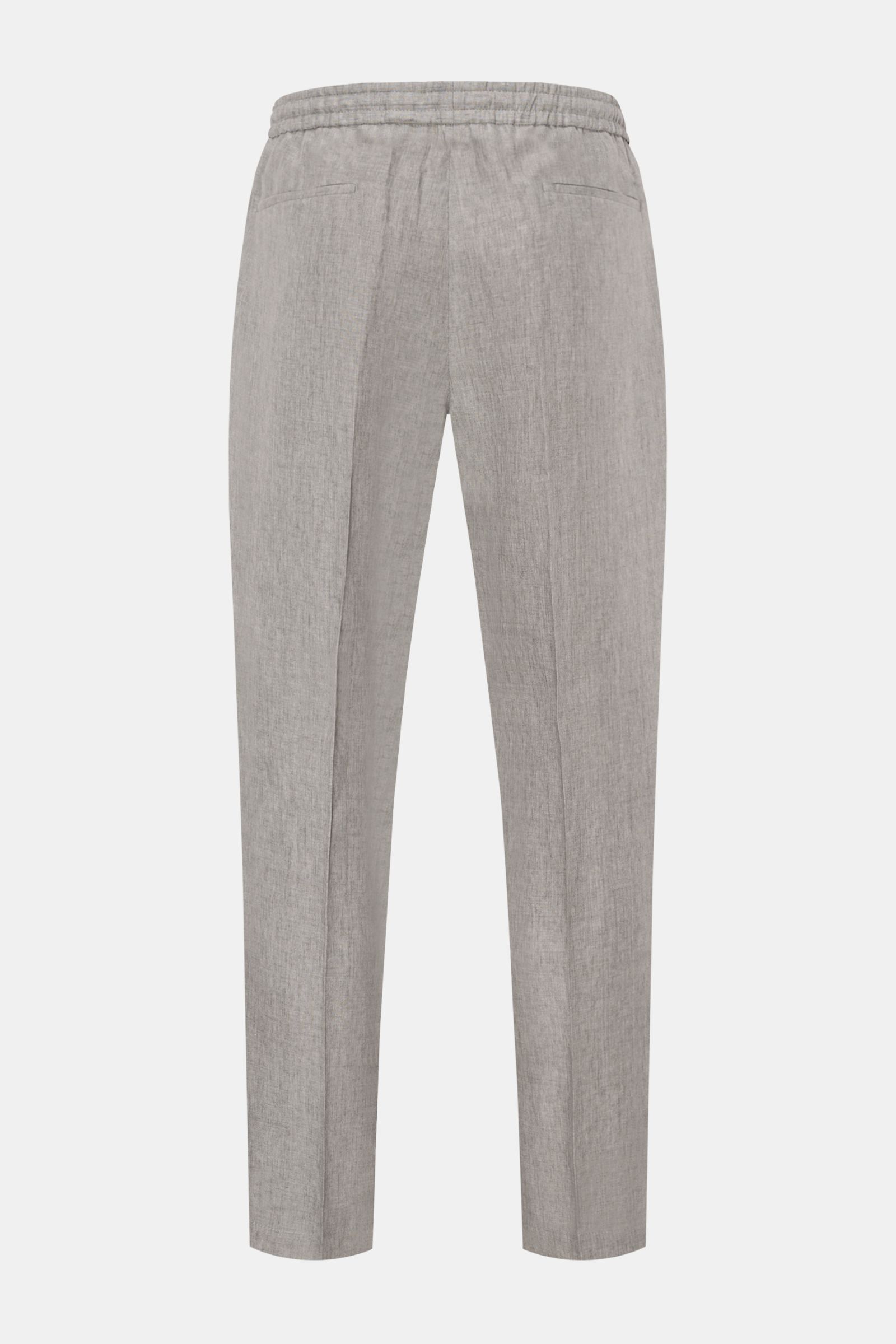 Briglia 1949 Jogger pants 'Wimbledon' grey mottled shown from the back on a white background, high waist, elasticated waistband with drawstring, zip fly, single pleat, French and jetted back pockets, tapered fit, ankle length, made of pure slightly robust