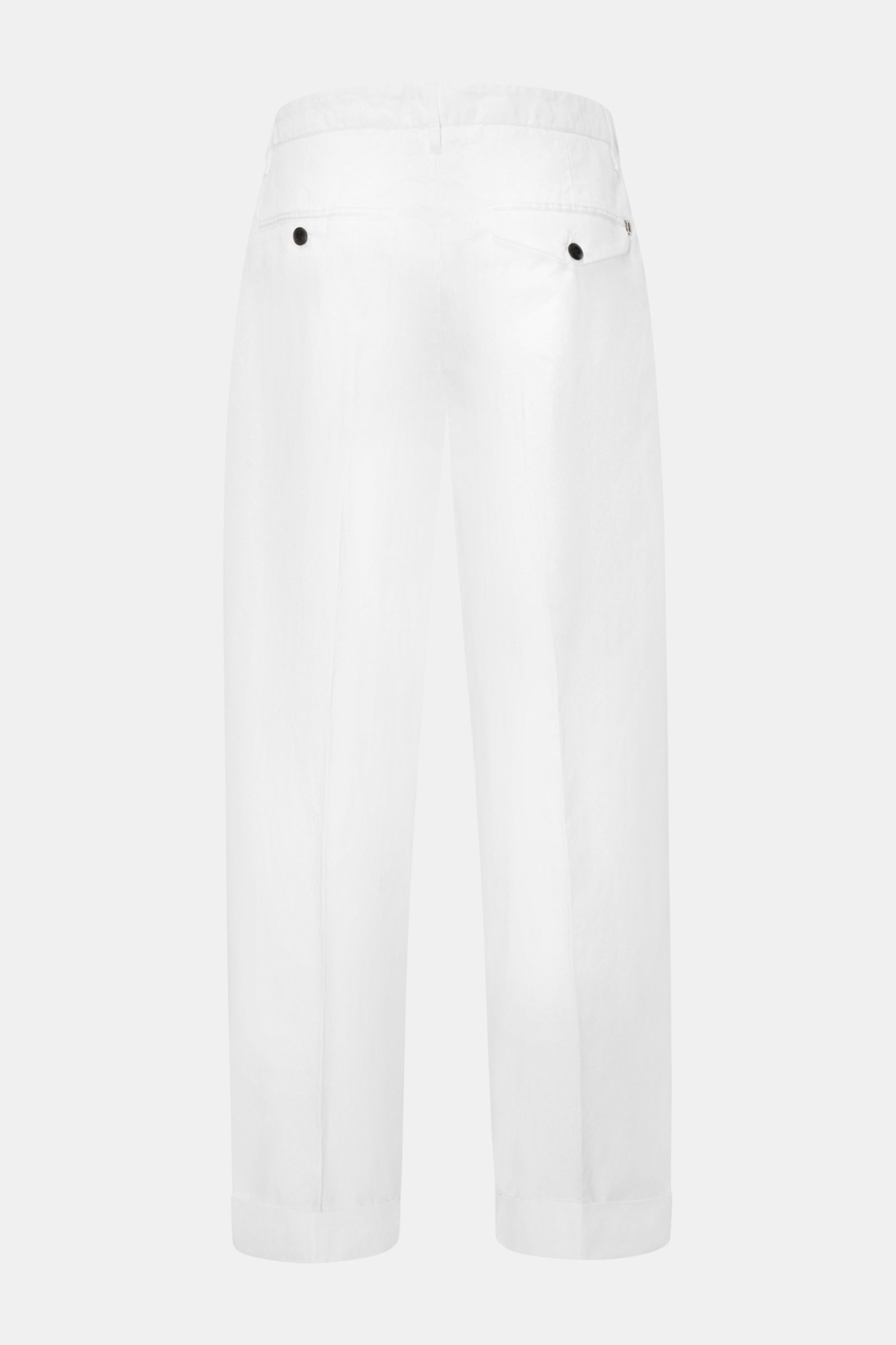 Dondup Baumwollhose 'Mel' weiß, loose fit, knöchellang, einfache Bundfalte, französische Taschen, rückseitig mit geknöpften Gesäßtaschen, aus weichem Twill.