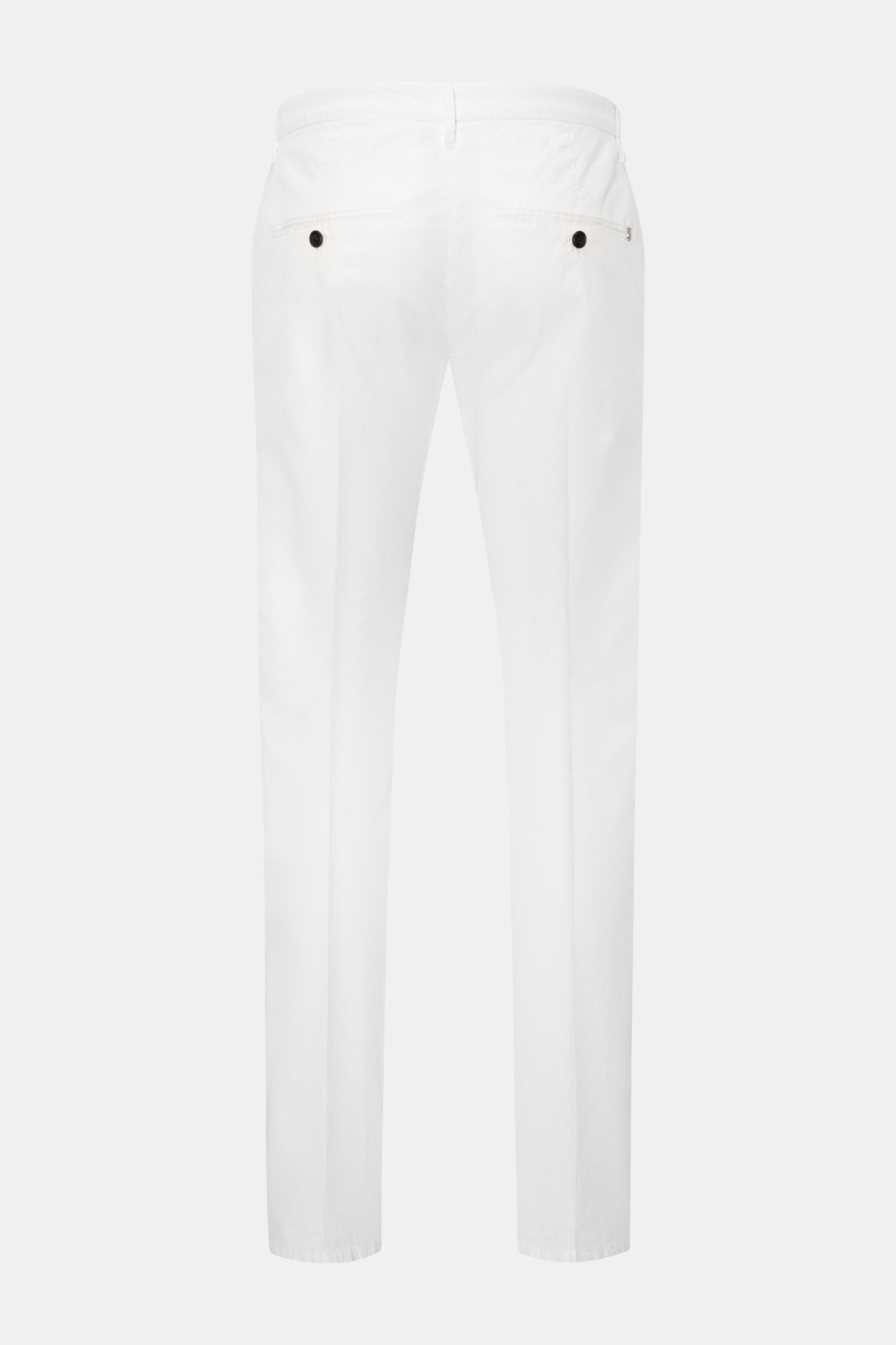 Dondup Chino 'Gaubert' weiß, Rückansicht, slim Fit Baumwollhose mit leicht elastischem Stoff, französischen Taschen, Knopf-Gesäßtaschen, Metall-Initial.