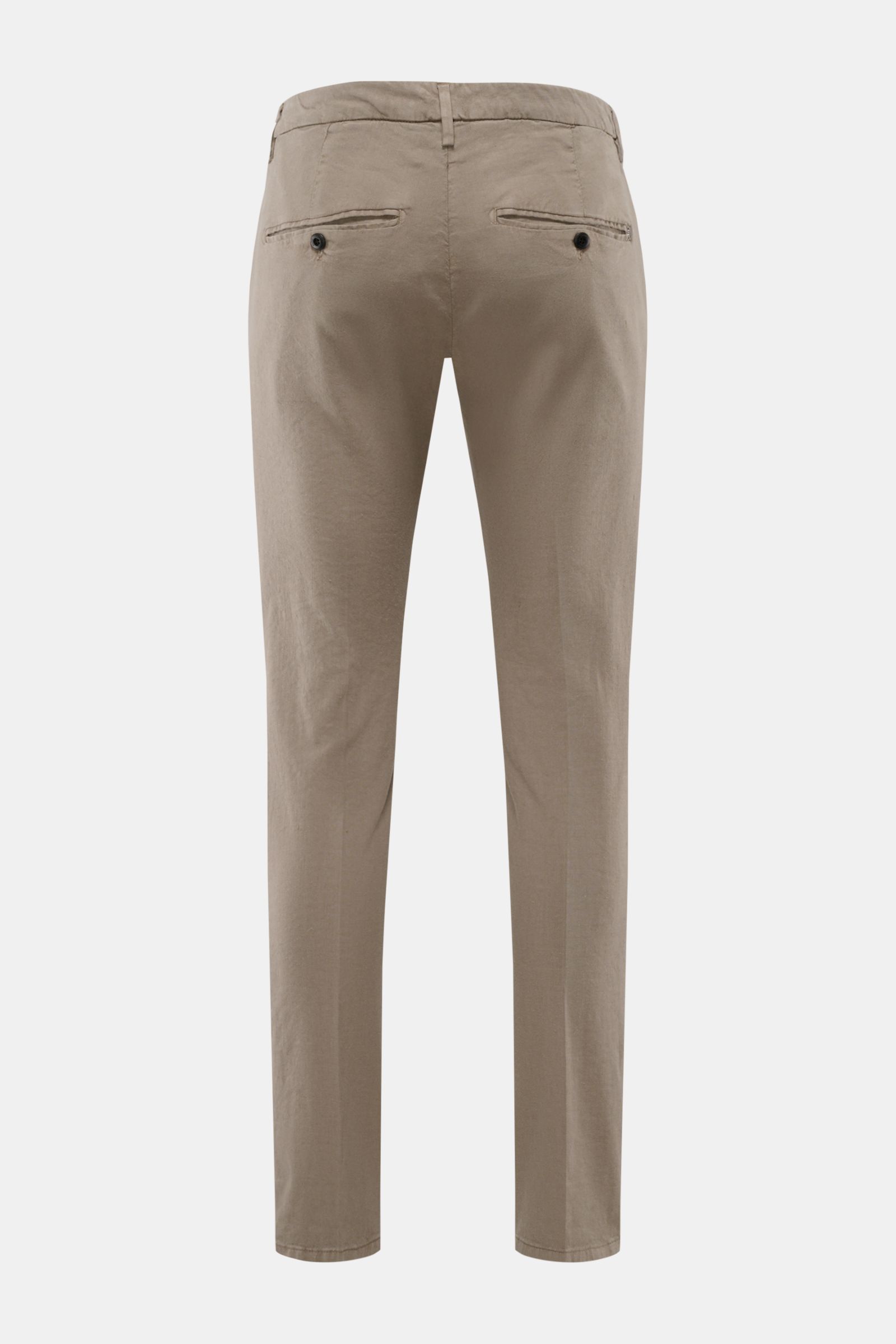 Dondup Hose 'Gaubert' taupe, slim Fit, elastisch, Mix aus Leinen/Lyocell, schmal geschnitten, Rückenansicht mit französischen Taschen.