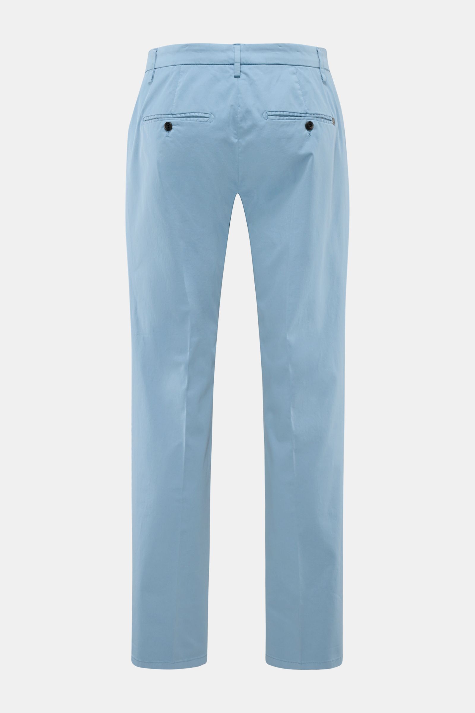 Dondup Baumwollhose 'Gaubert' hellblau, slim fit, schmal geschnittene Wade, aus elastischer Baumwolle, Rückansicht mit französischen Taschen, Metall-Initial.