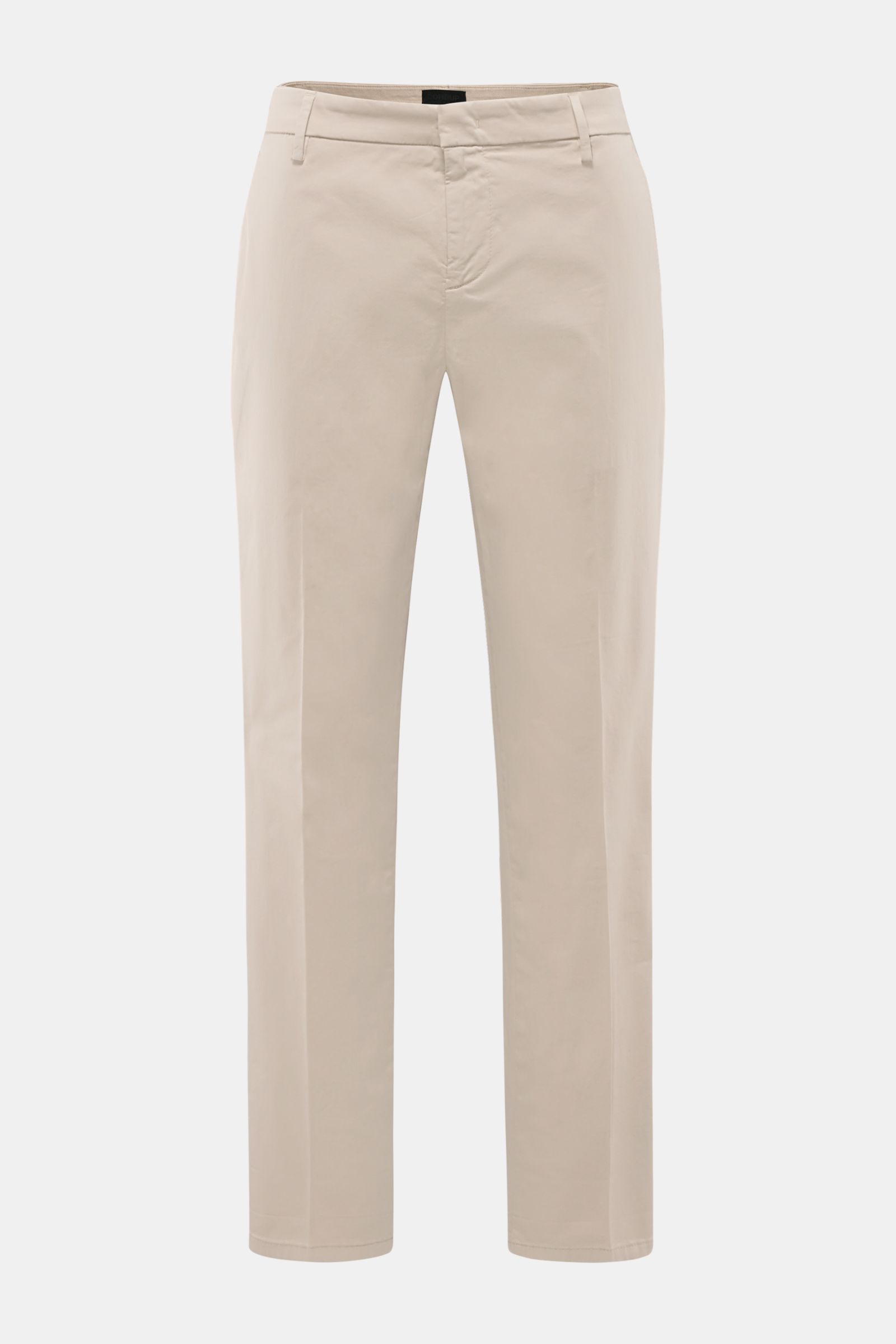 Dondup Baumwollhose 'Gaubert' beige, slim fit, schmal geschnitten, elastische Baumwolle, französische Taschen, Frontansicht, weicher Griff, garment dyed.