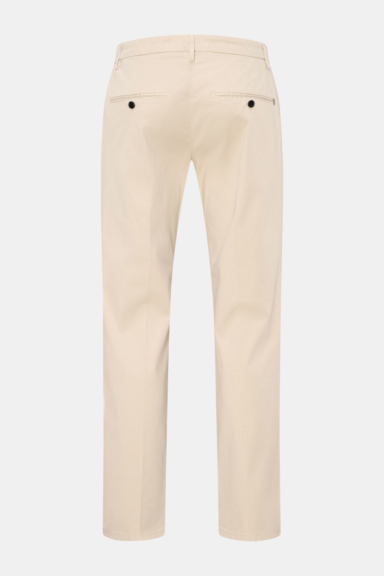 Rear view of Dondup Baumwollhose 'Gaubert' sand slim fit cotton pants with soft, lightly elastic fabric, garment dyed, French pockets, buttoned back pockets, zipper and slide button, and metal initials. Für alle Liebhaber von italienischer Mode: mit diese