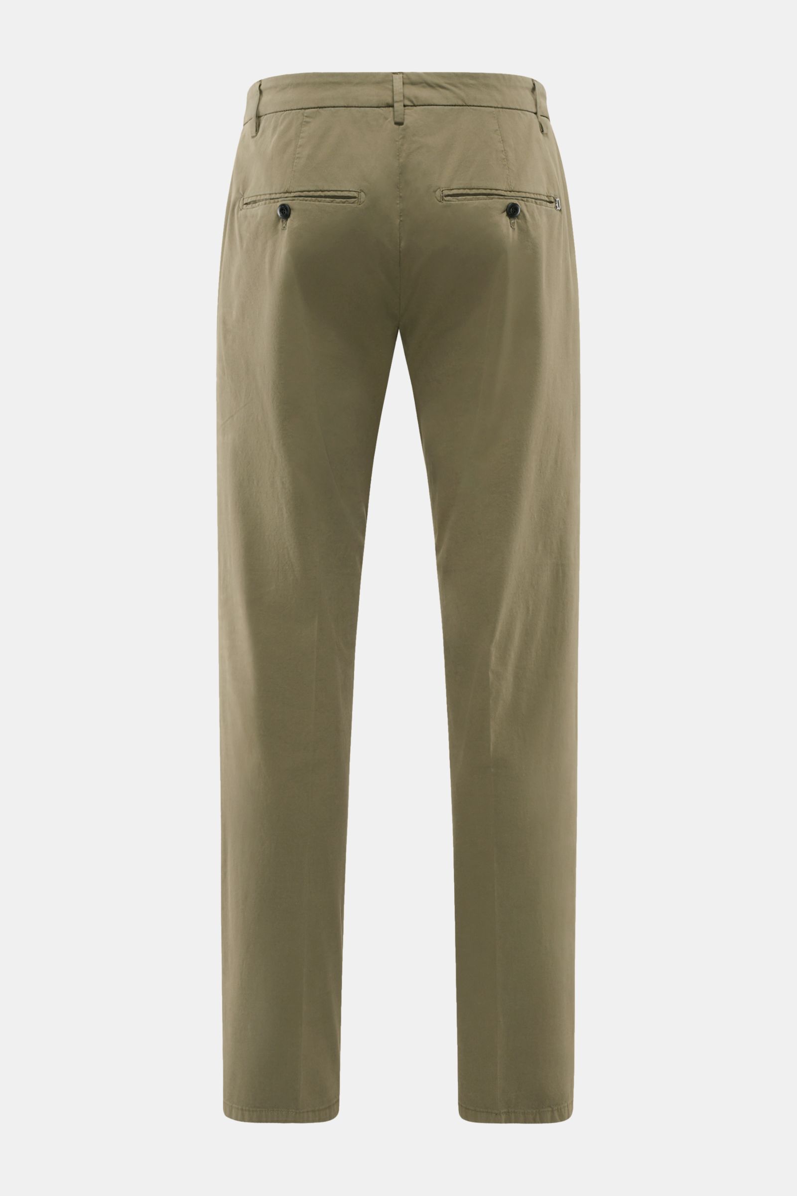 Dondup Baumwollhose 'Gaubert' oliv von hinten, schmal geschnitten, Slim Fit, leicht elastisch, mit französischen Taschen und Metall-Initial.
