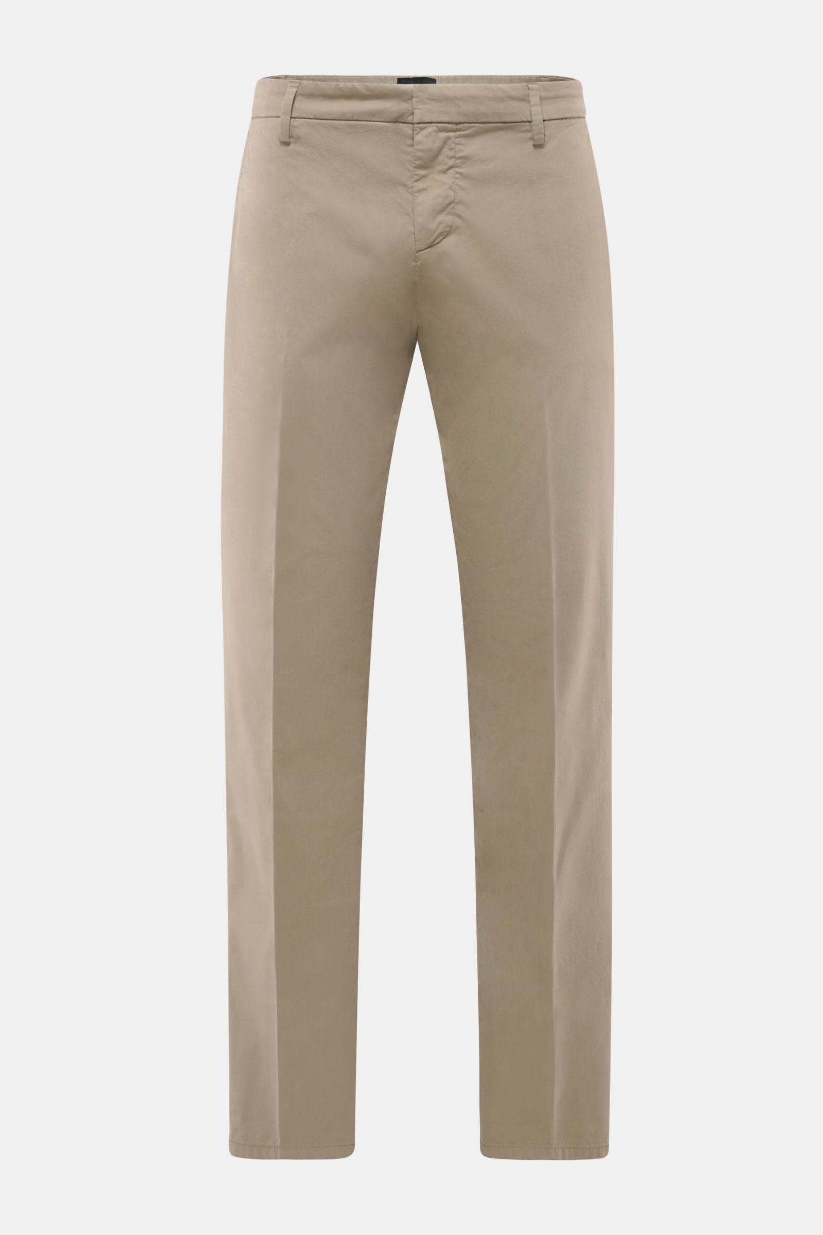 Dondup Baumwollhose 'Gaubert' taupe, frontale Aufnahme, slim fit, leicht elastisch, weicher Griff, französische Taschen, Knopf-Gesäßtaschen, Metall-Initial.