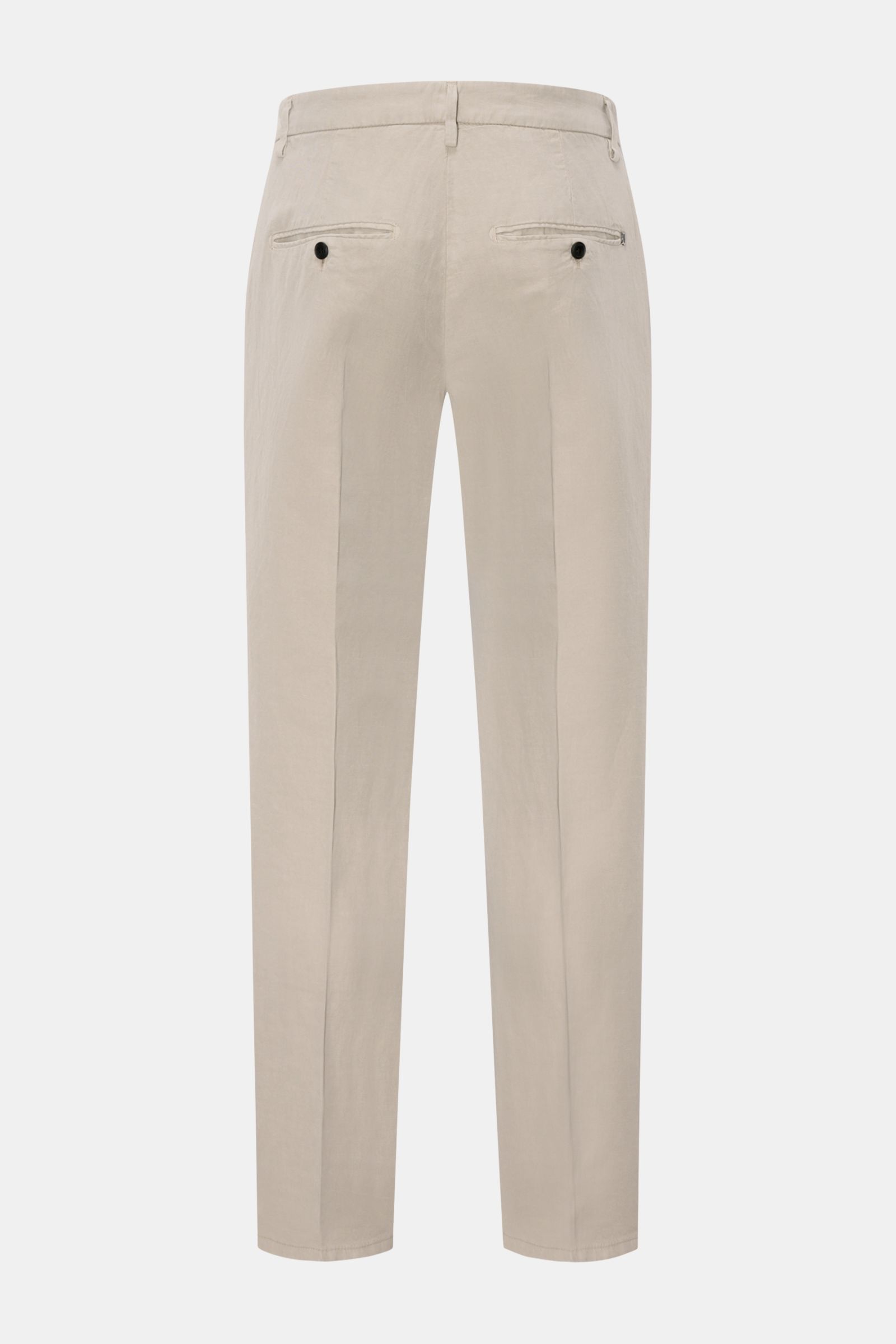 Dondup Chino 'Gaubert' beige, slim Fit, schmal geschnittene Wade, aus Lyocell, Baumwolle, Leinen, hinten mit Knopf-Gesäßtaschen, garment dyed, Rückansicht.