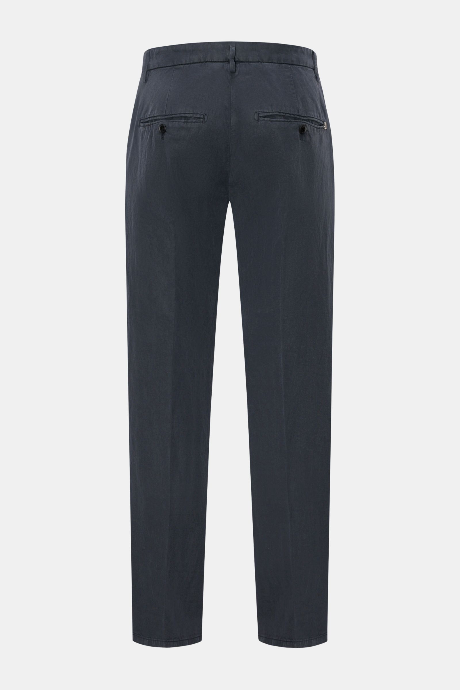 Dondup Chino 'Gaubert' navy Rückansicht, slim fit Hose aus Lyocell, Baumwolle, Leinen, garment dyed, mit Reißverschluss, Knopf und Taschen.