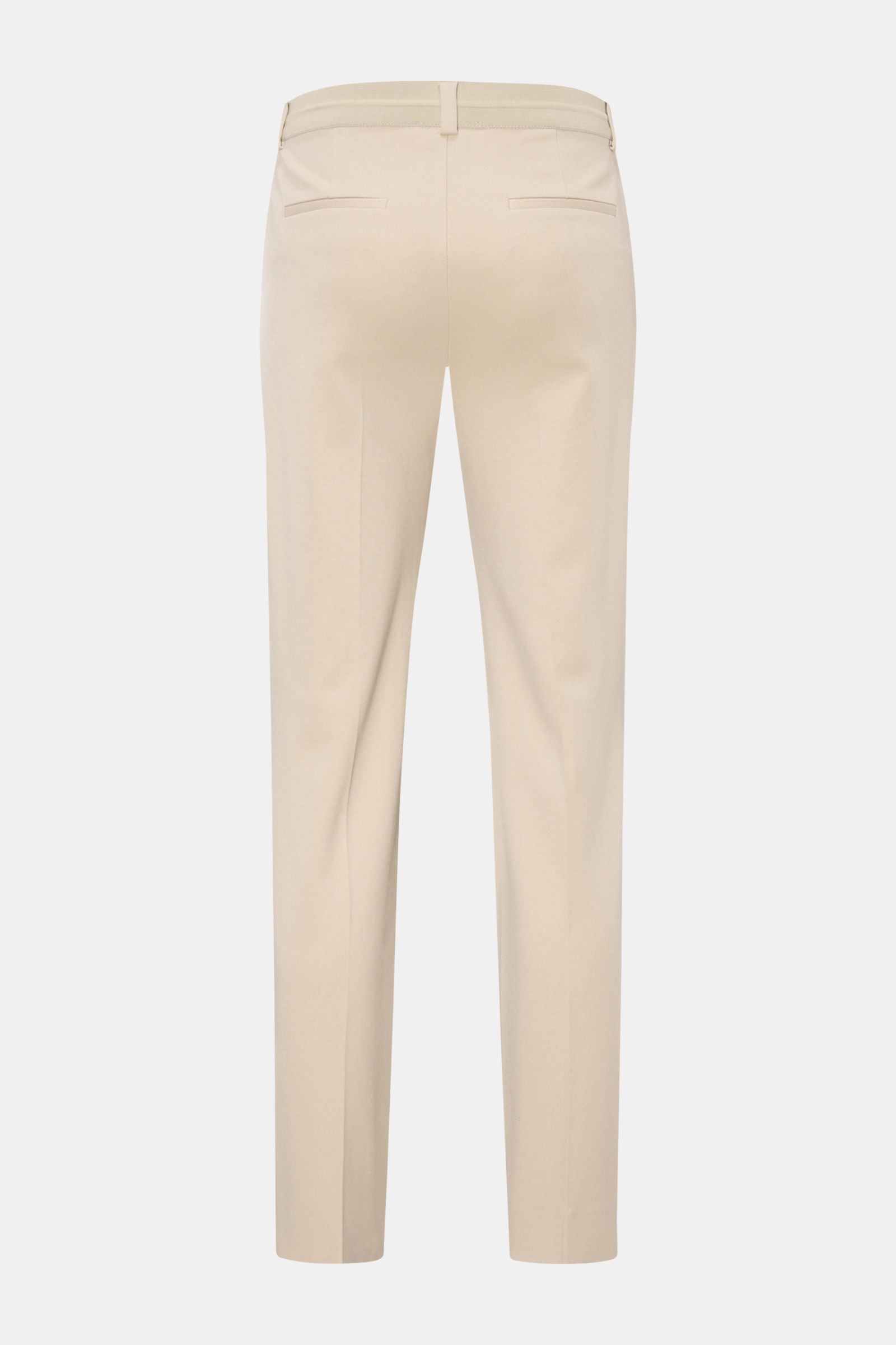 Rear view of Kiefermann Jersey trousers 'Hunfrid' sand, slim fit ankle-length with elastic waistband, single pleat, and hip pockets in seam and seat. Experience comfort all day long: The jersey trousers 'Hunfrid' by KIEFERMANN combine elegant design with 