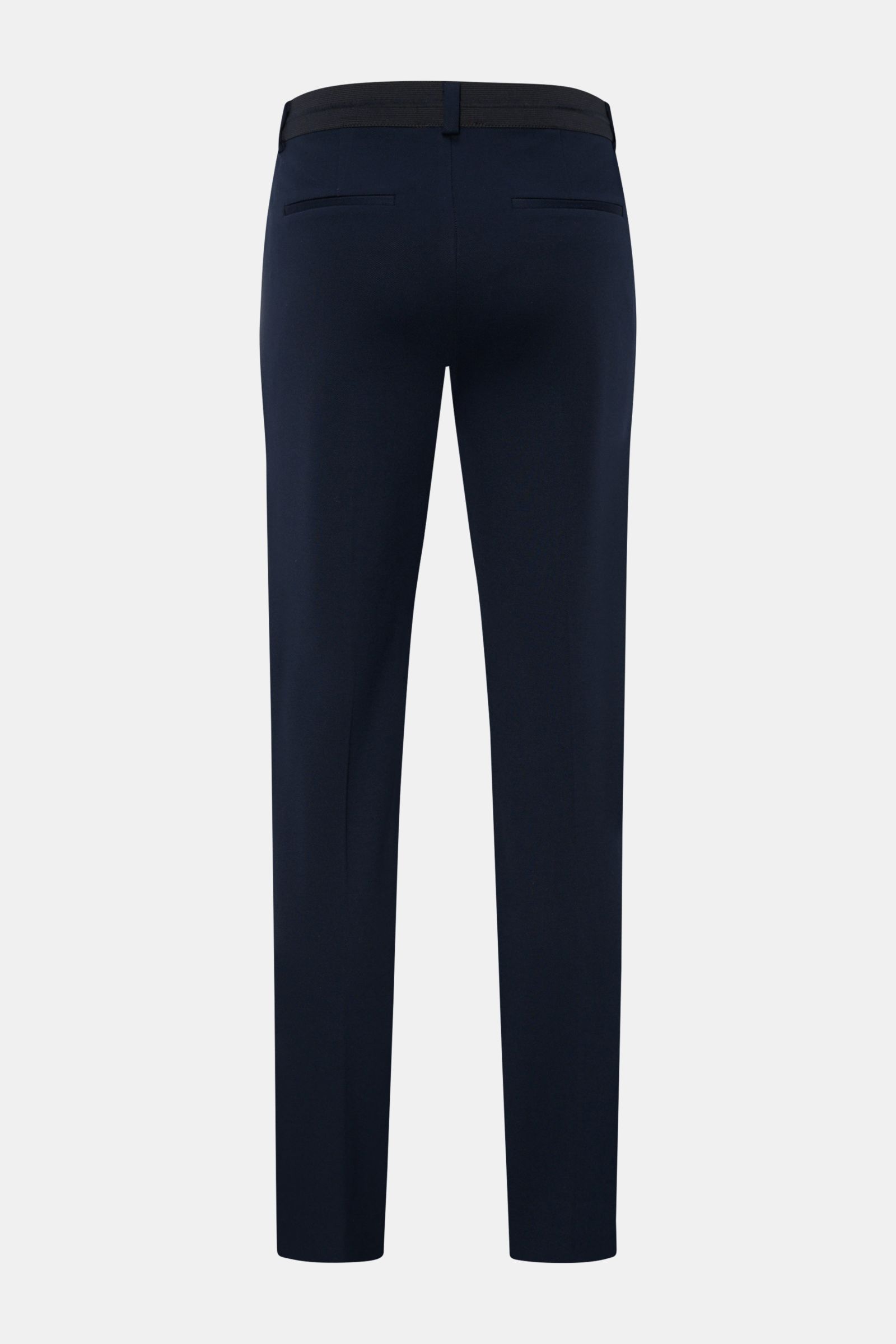 Kiefermann Jersey trousers 'Hunfrid' navy shown from the back, slim fit ankle-length with elastic waistband, zip, hook, and hip pockets.