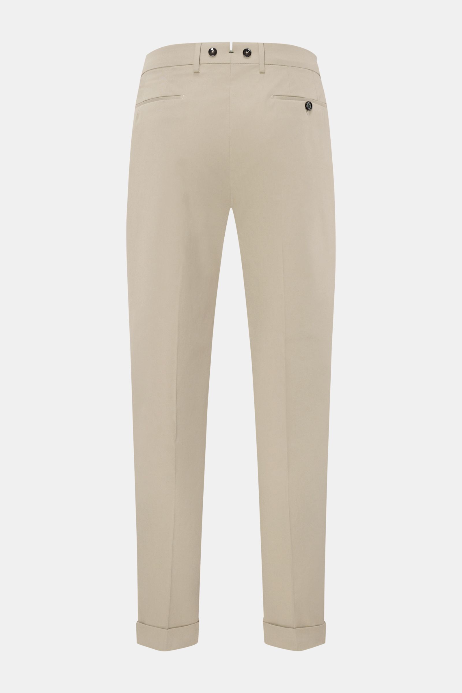 Berwich Chino 'Barber' taupe Rückansicht, Baumwoll-Twill mit Stretch, doppelte Bundfalten, Knöpfe für Hosenträger, Regular Fit