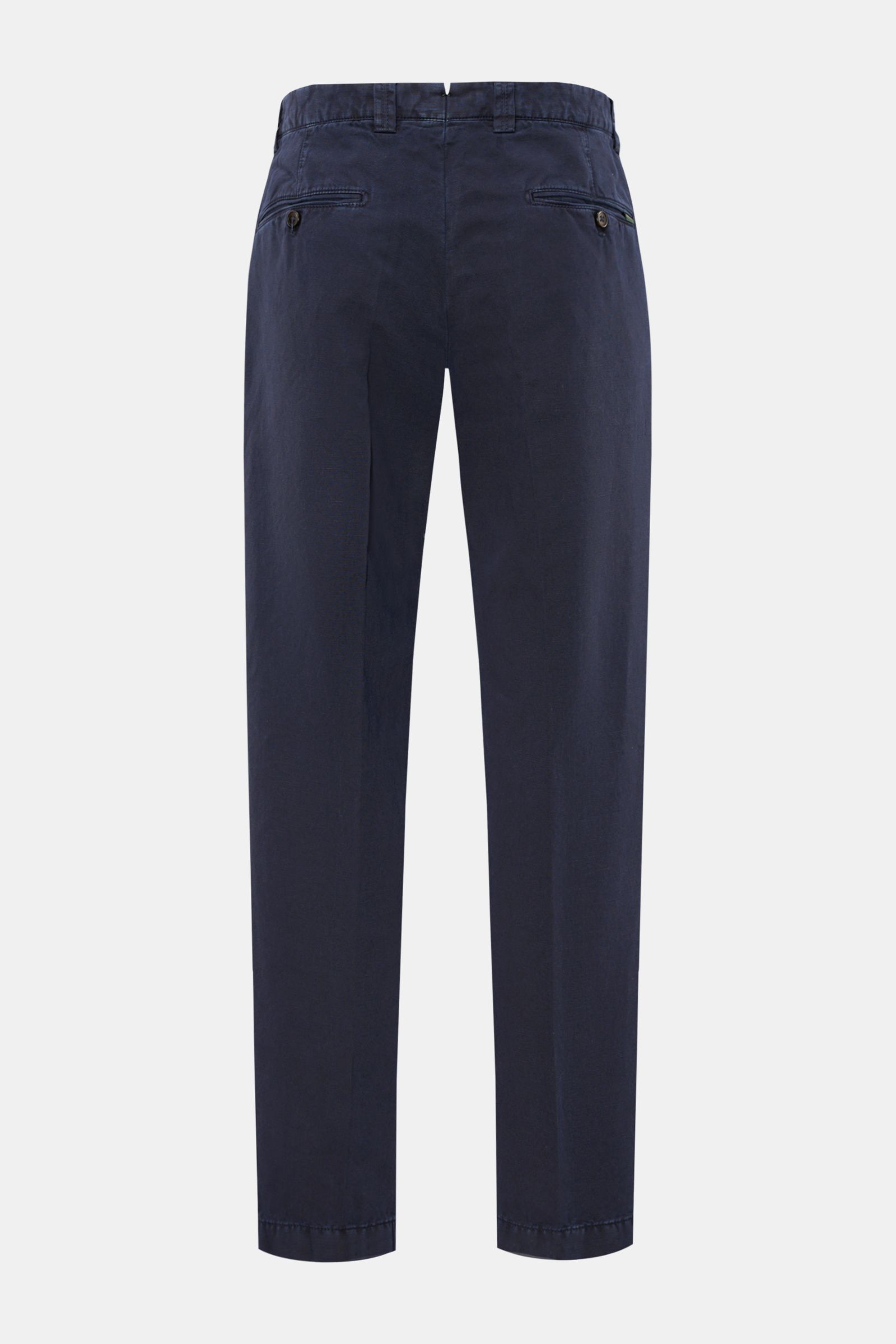 Berwich Chino 'Negroni' navy Rückansicht, Regular Fit, schmal zulaufend, Baumwoll-Leinen-Twill, Gesäßtaschen mit Knopf, französische Taschen.