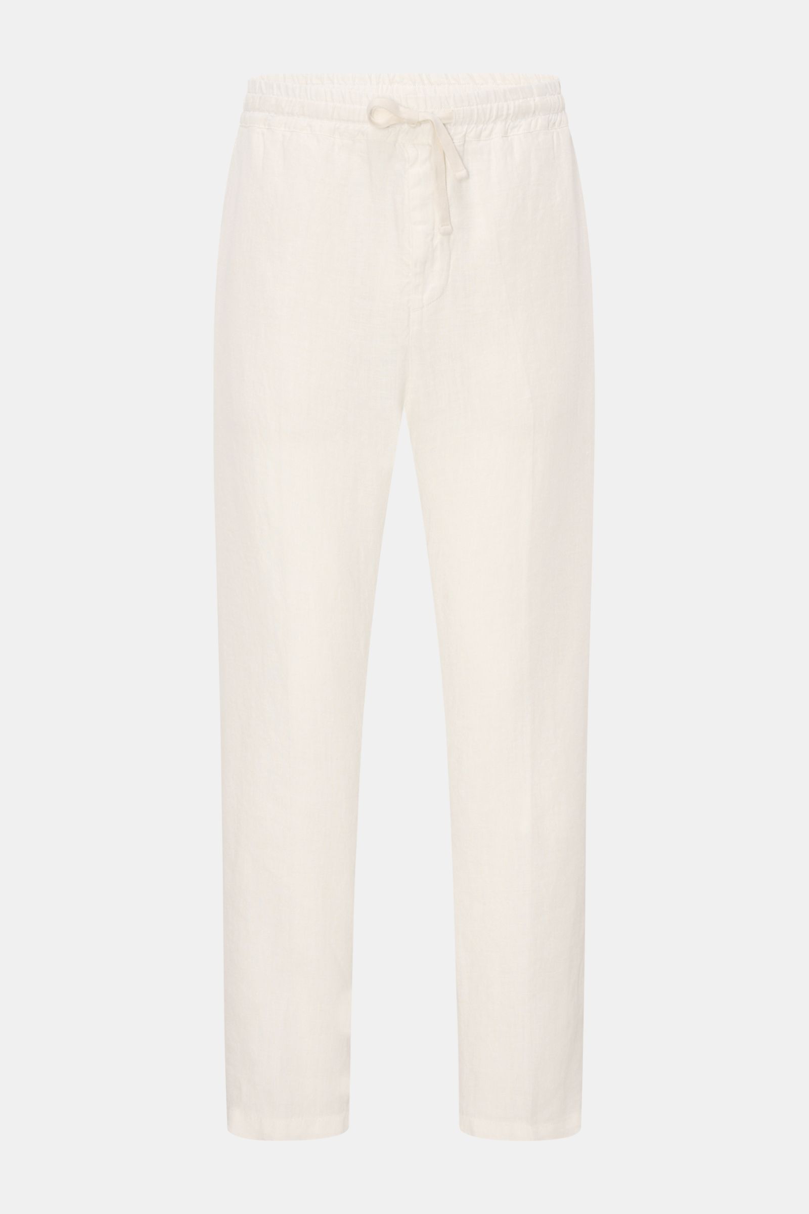 Altea Leinen-Jogpants 'Mattia' offwhite, frontale Ansicht, knöchellang, elastischer Bund mit Tunnelzug, französische Taschen, weiches Leinen.