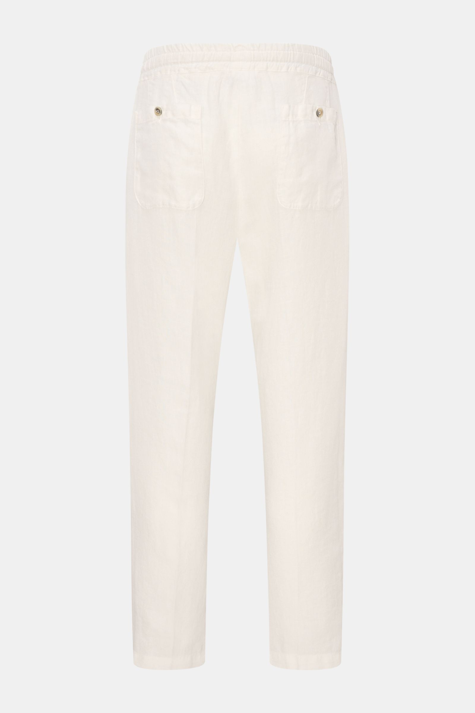 Altea Leinen-Jogpants 'Mattia' offwhite, knöchellang, Tapered Fit, elastischer Bund, Rückansicht, reine Leinenqualität, leichte, weiche Hose.