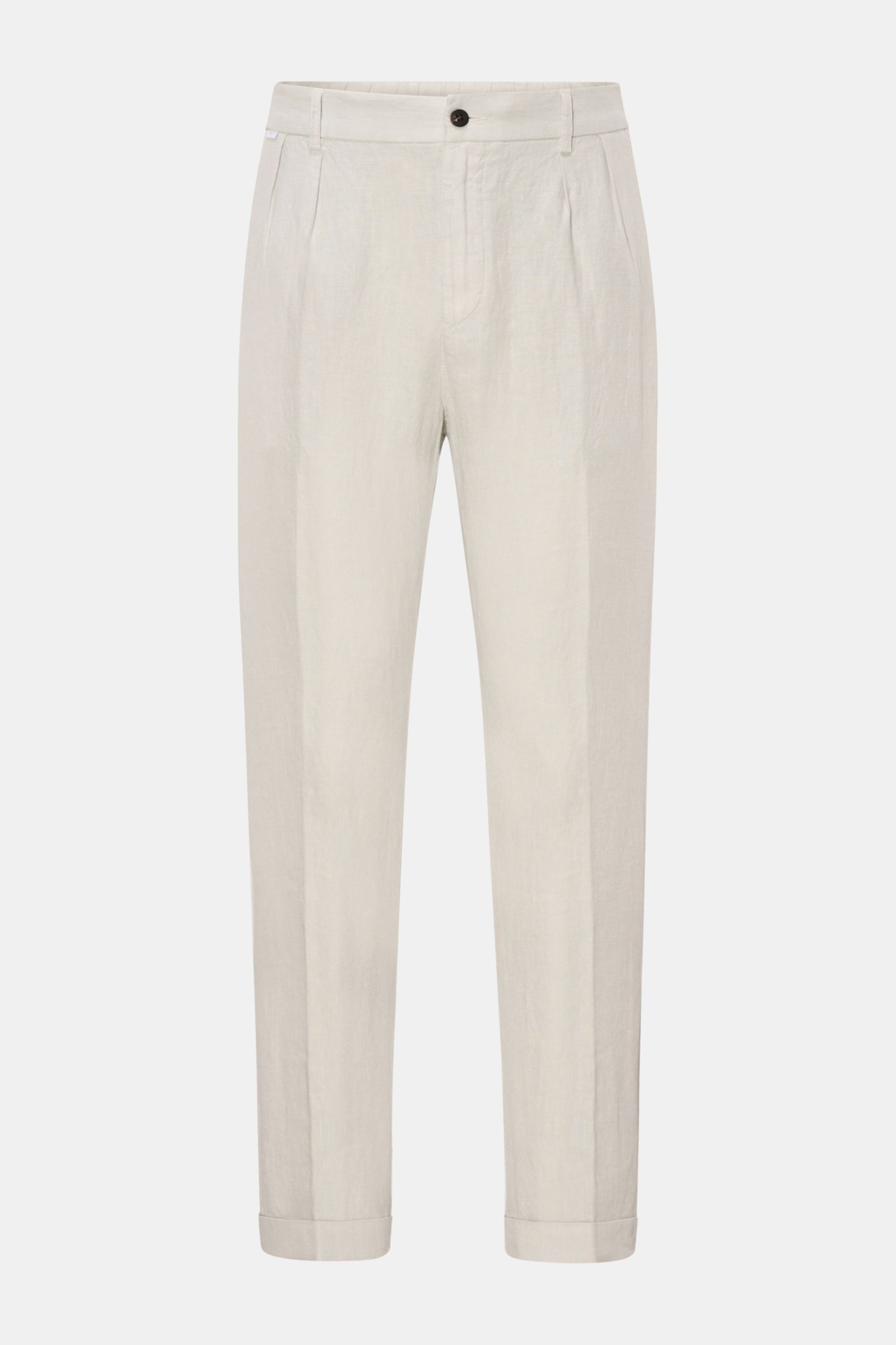 Front view of 04651/ A trip in a bag Linen jogger pants 'Linen Pants' light grey made of pure linen with tapered regular fit.

Perfect for warm days: These linen jogger pants by 04651/ A TRIP IN A BAG are the ideal summer essential – for travel or for 