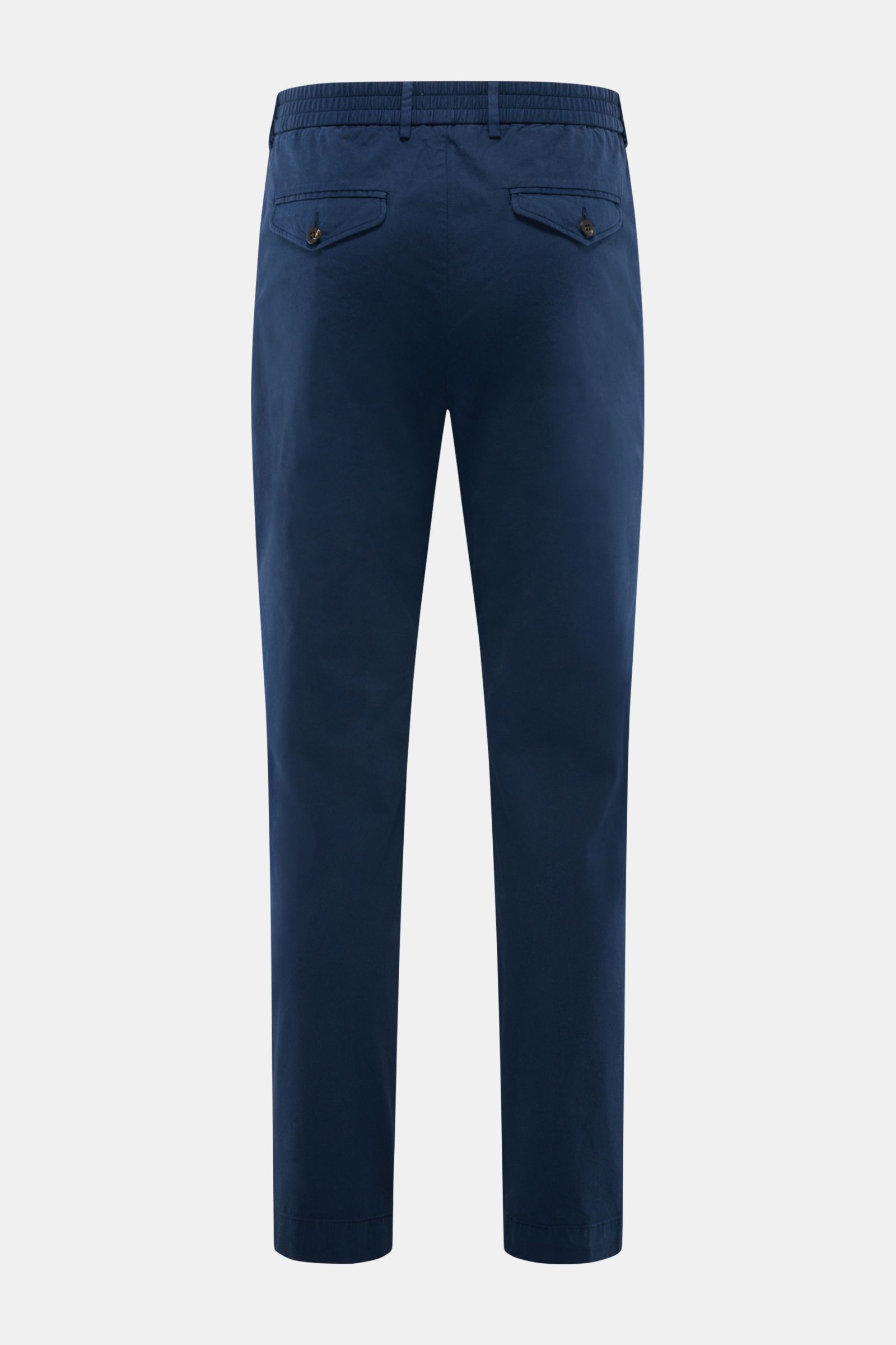 Rückansicht der 04651/ A trip in a bag Baumwoll-Jogpants 'Flex Light' navy in Regular Fit, elastischer Bund, schmal zulaufend, mit Knopftaschen.