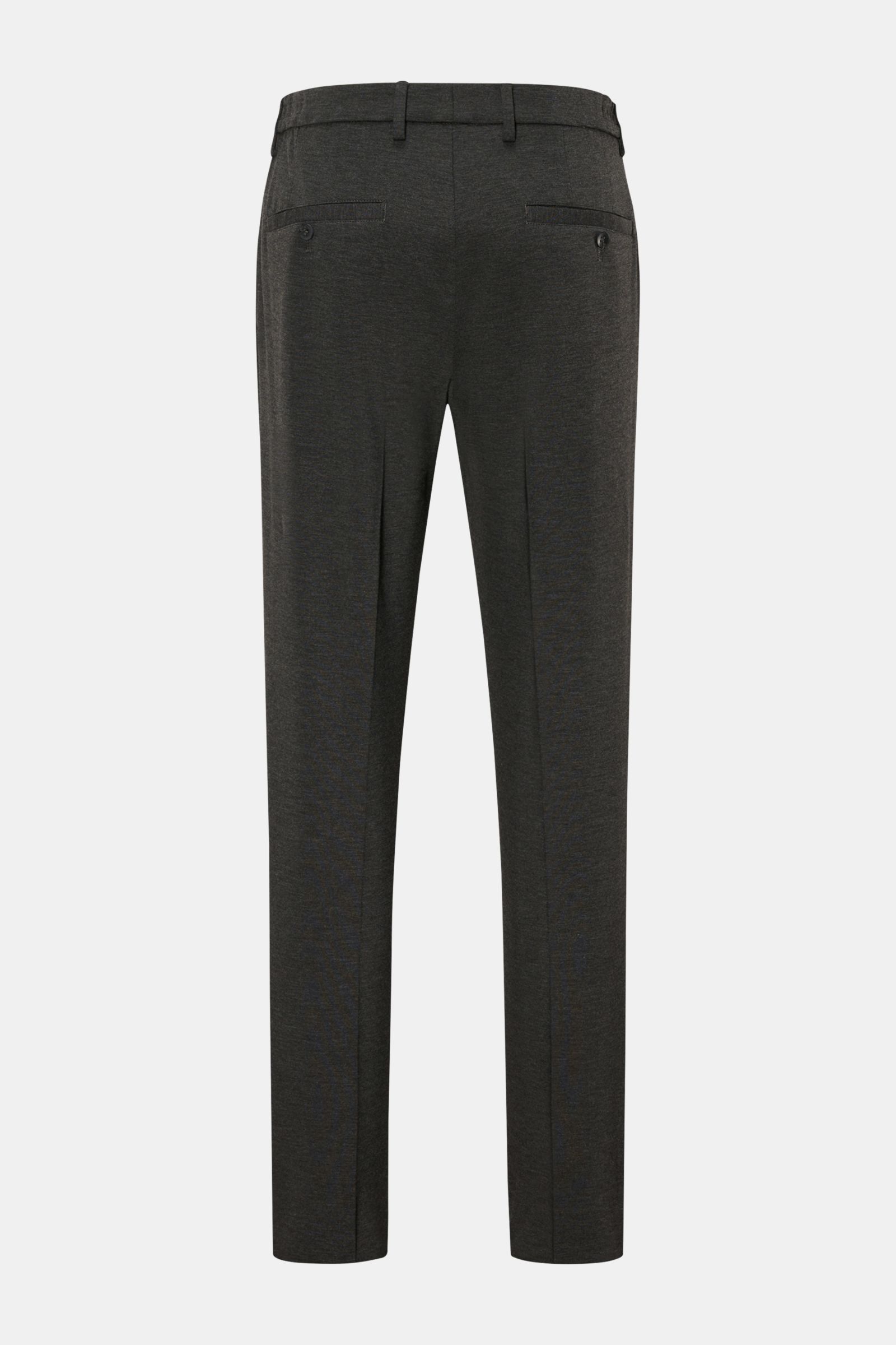 Rear view of GTA Jogger pants 'Dennis' dark grey mottled, soft viscose and microfiber blend, tapered fit, elastic waistband, back pockets with button.

Description: The jogger pants 'Dennis' by GTA are characterised by their soft feel and exceptional c
