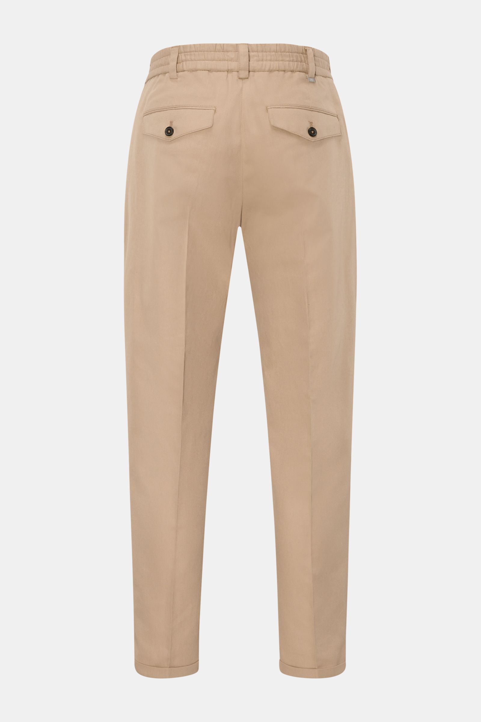 PT Torino Jogpants 'The Rebel' sand, Rückansicht, kurzer Schnitt, teilelastischer Bund, Regular Fit, Baumwolle-Leinen-Mix, schmal zulaufend, geknöpfte Gesäßtaschen, fixierter Saumaufschlag.