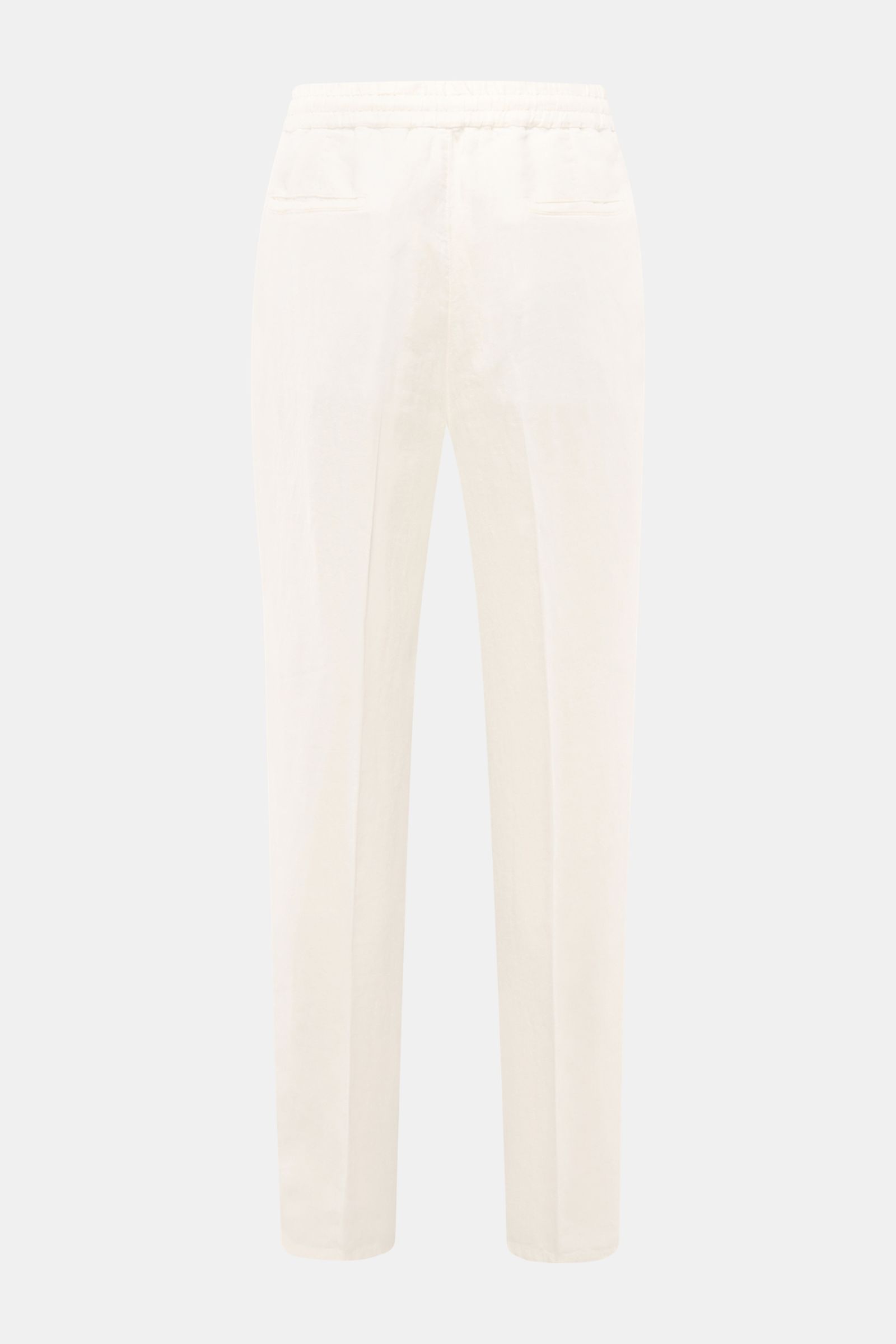 Brunello Cucinelli Leinen-Jogpants offwhite shown from the back, made of twill linen with elastic waistband, regular fit, and tapered legs.  

Stil trifft Tragekomfort: Die Jogpants aus reinem Leinen von BRUNELLO CUCINELLI ist ein vielfältiger Begleite