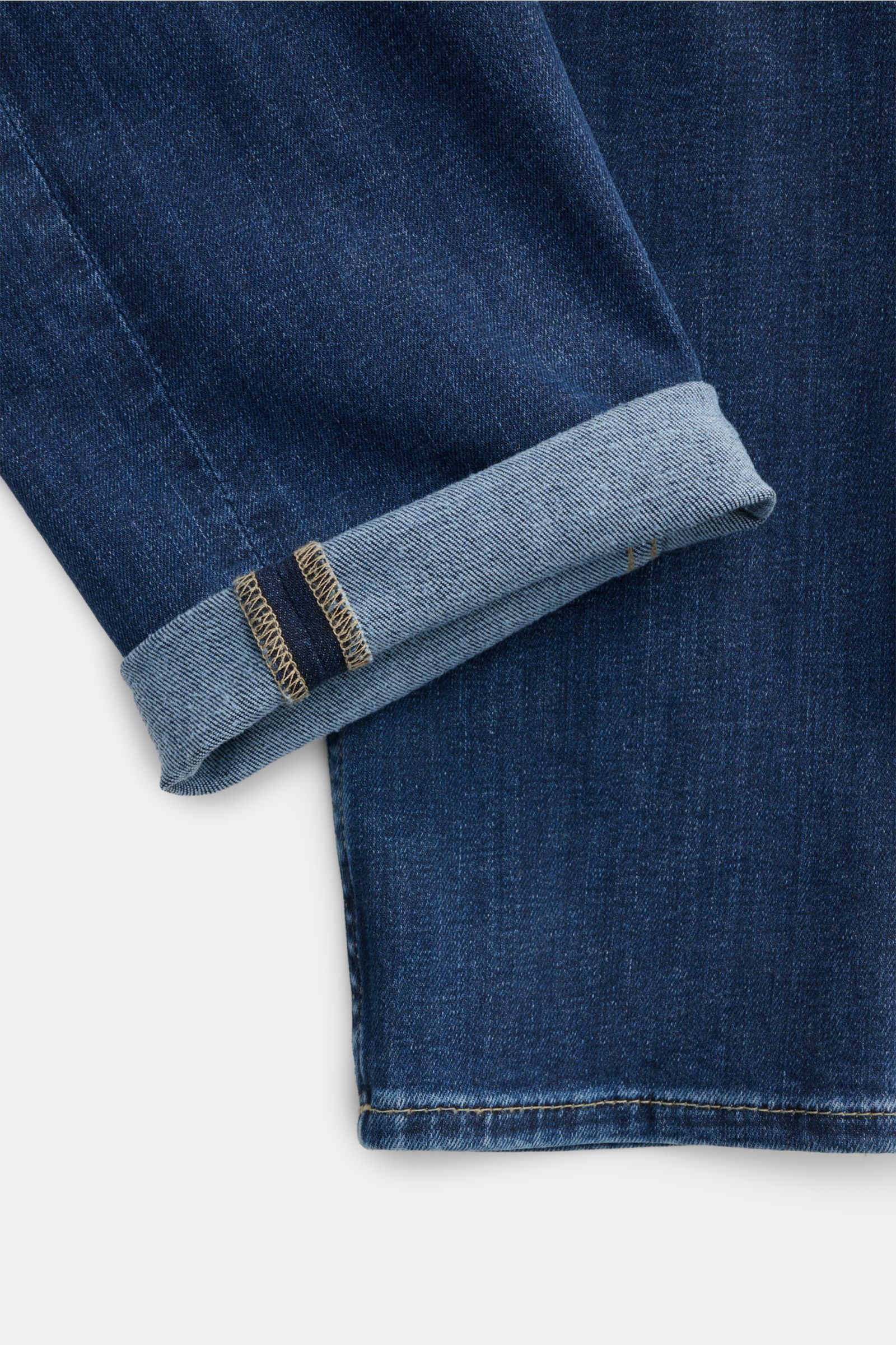 7 for all mankind Jeans 'Slimmy Tapered' graublau, Detailaufnahme Saum mit Umschlag, Baumwolle-Microfaser, leichter Stretch, Used-Waschung, slim fit, Five-Pocket.