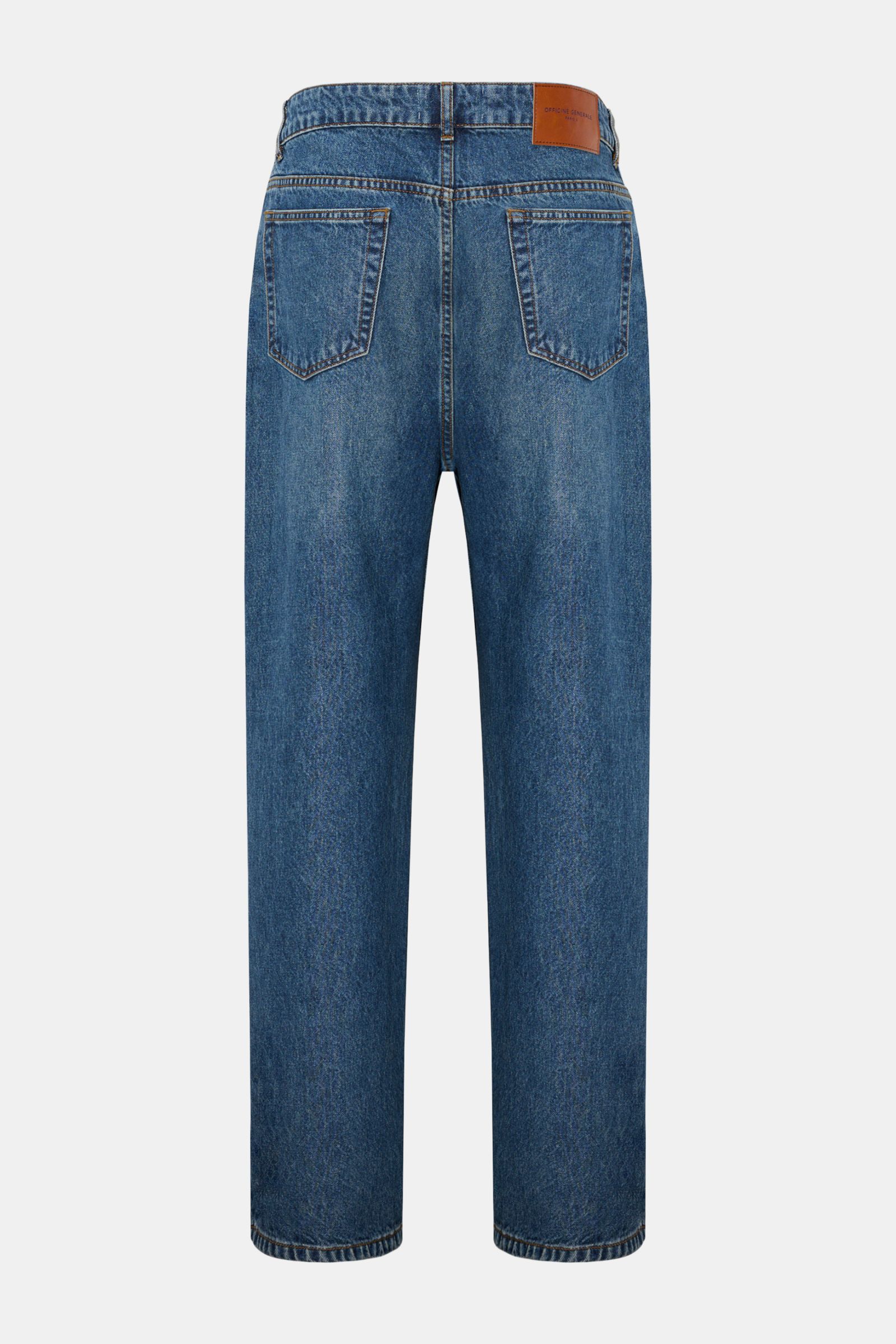 Officine Générale Jeans 'Vintage Original' graublau von hinten, Denim reine Baumwolle, leicht griffig, Tapered Fit, reguläre Oberschenkelweite, knöchellang, grader Schnitt, authentische Waschung, Button Fly, Five-Pocket-Stil.