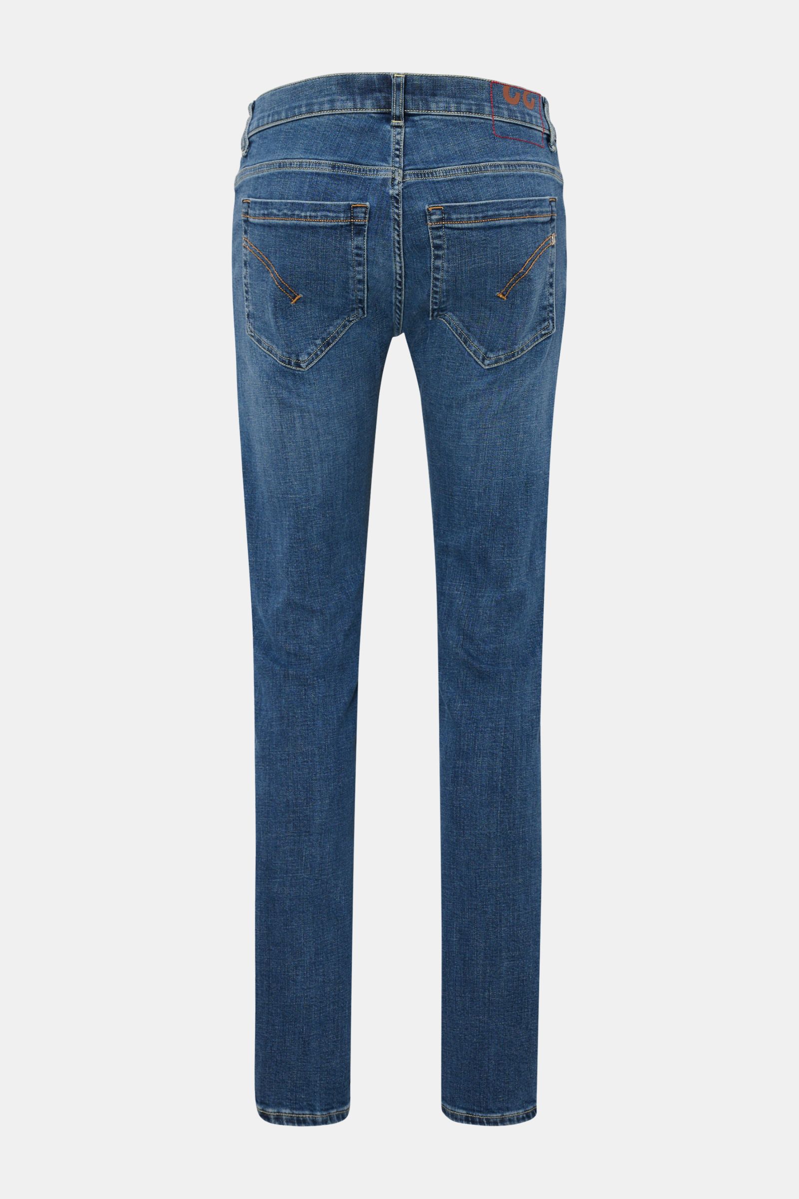 Dondup Jeans 'George' blau, Rückansicht, Denim aus Baumwolle mit leichtem Stretch, Skinny Fit, schmal geschnittene Wade, authentische Waschung, Button Fly, Five-Pocket-Stil, Metall-Initial, innenliegendes Weblabel.