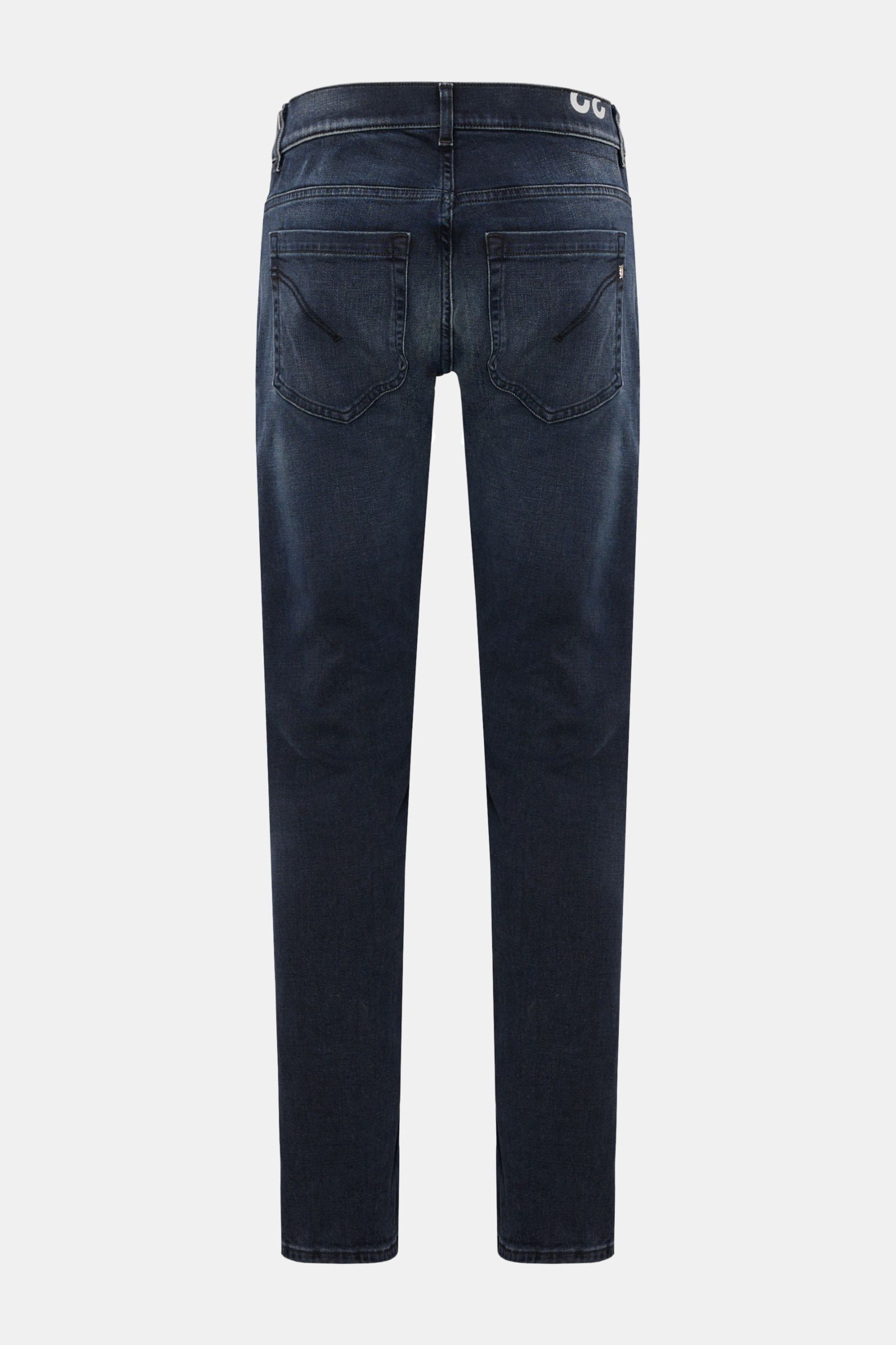 Rear view of Dondup Jeans 'George' grey-blue in skinny fit, made of slightly stretchy cotton denim with back pockets and stitched details.