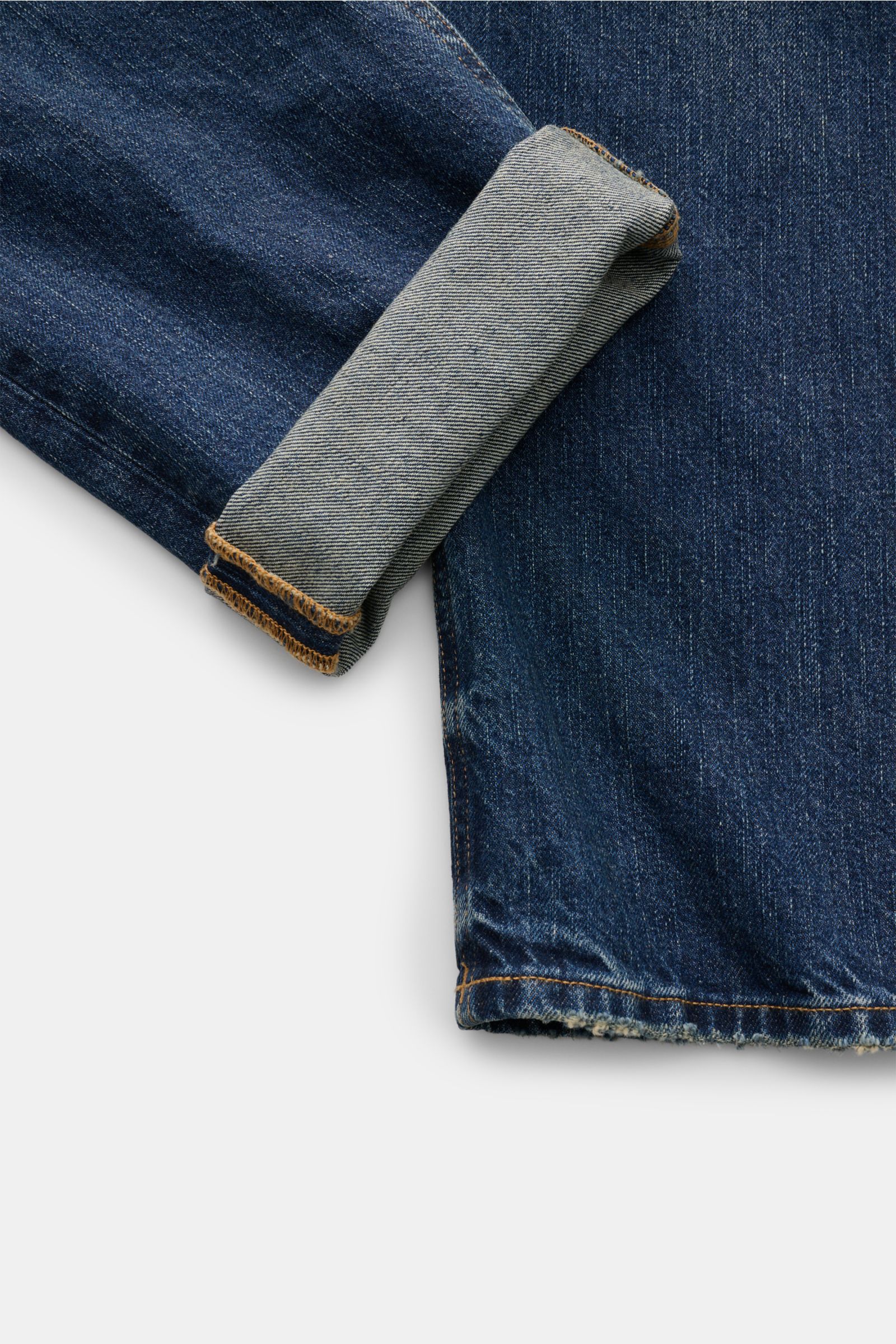 Dondup Jeans 'Bray' graublau, Detail-Sicht auf umgekrempeltes Bein, Denim aus reiner Baumwolle, Used-Waschung, Regular Fit, Distressed-Effekte.