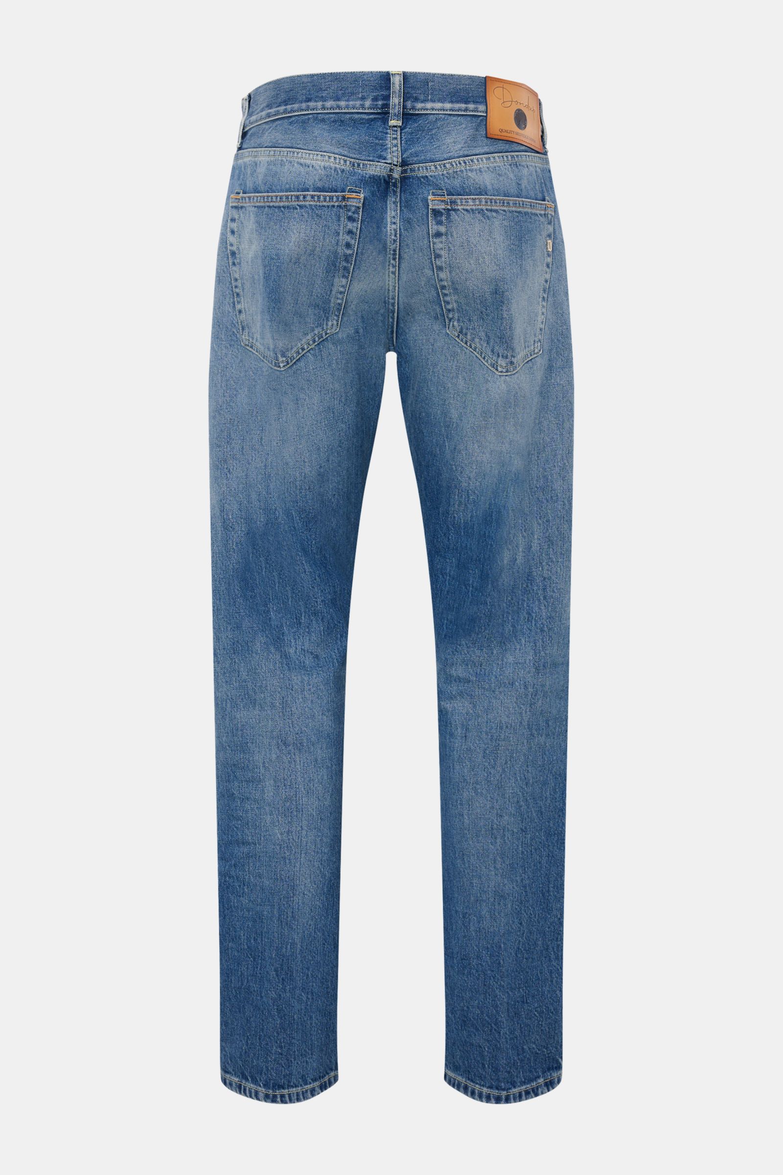 Dondup Jeans 'Bray' blau, Rückansicht, Regular Fit, hoher Bund, Five-Pocket, Button Fly, Selvedge, Denim aus reiner Baumwolle.