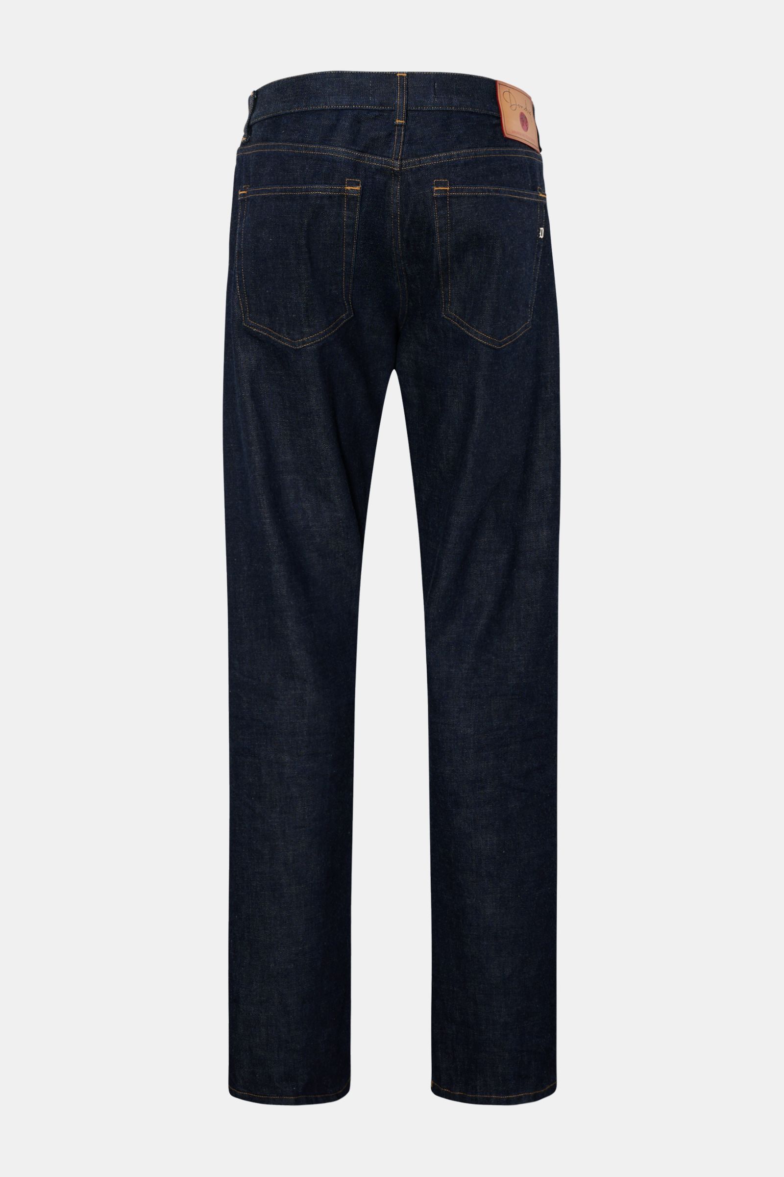 Dondup Jeans 'Bray' dark navy, Rückansicht, Denim aus reiner Baumwolle, Selvedge, leicht griffig, Regular Fit, hohe Bundhöhe, Button Fly, Five-Pocket, gerader Schnitt, Metall-Initial, innenliegendes Weblabel.