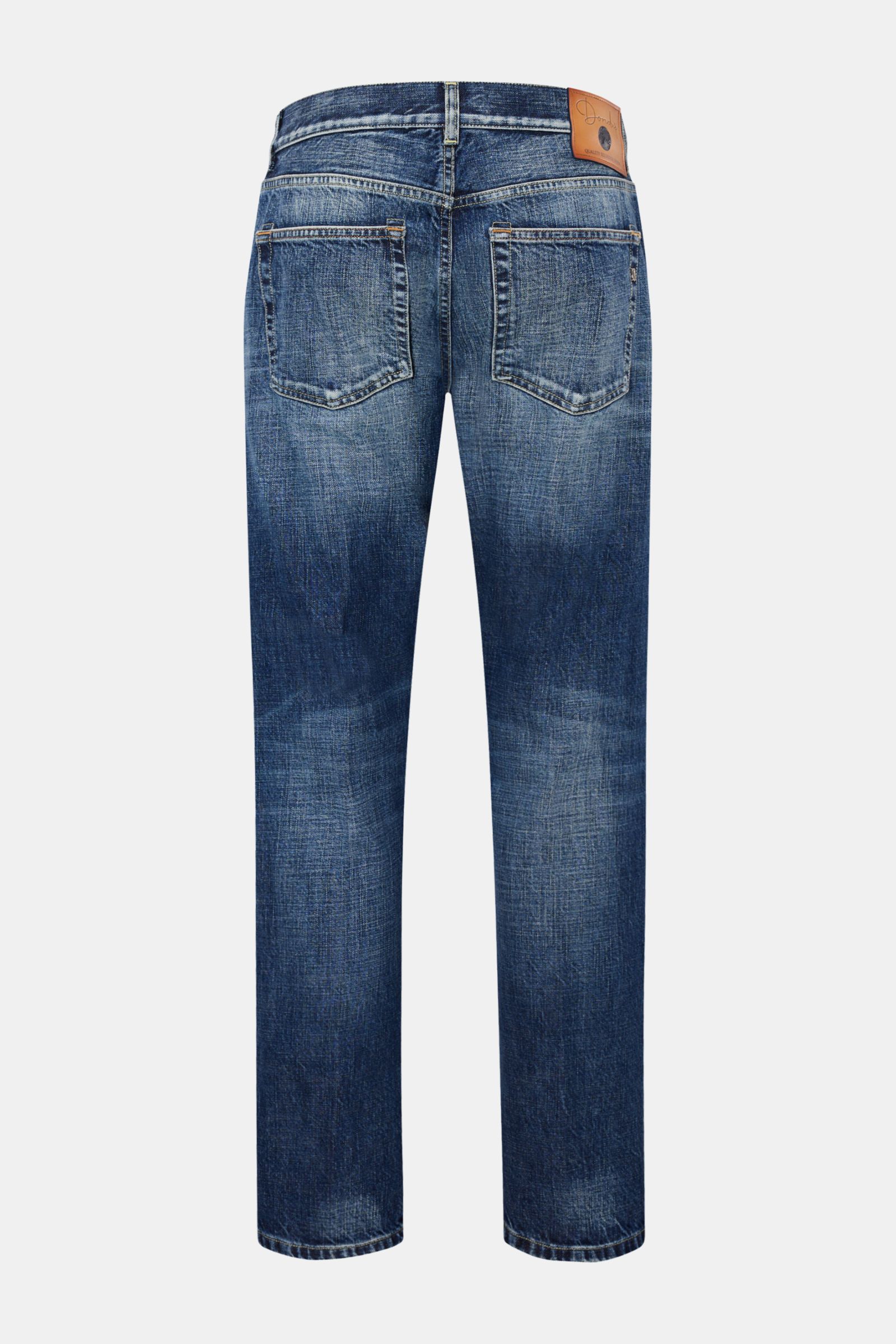 Dondup Jeans 'Bray' graublau Rückansicht, Denim aus reiner Baumwolle, Selvedge, griffig, Regular Fit, hoher Bund, Button Fly, Five-Pocket, gerader Schnitt, starke Waschung, Metall-Initial, Weblabel.