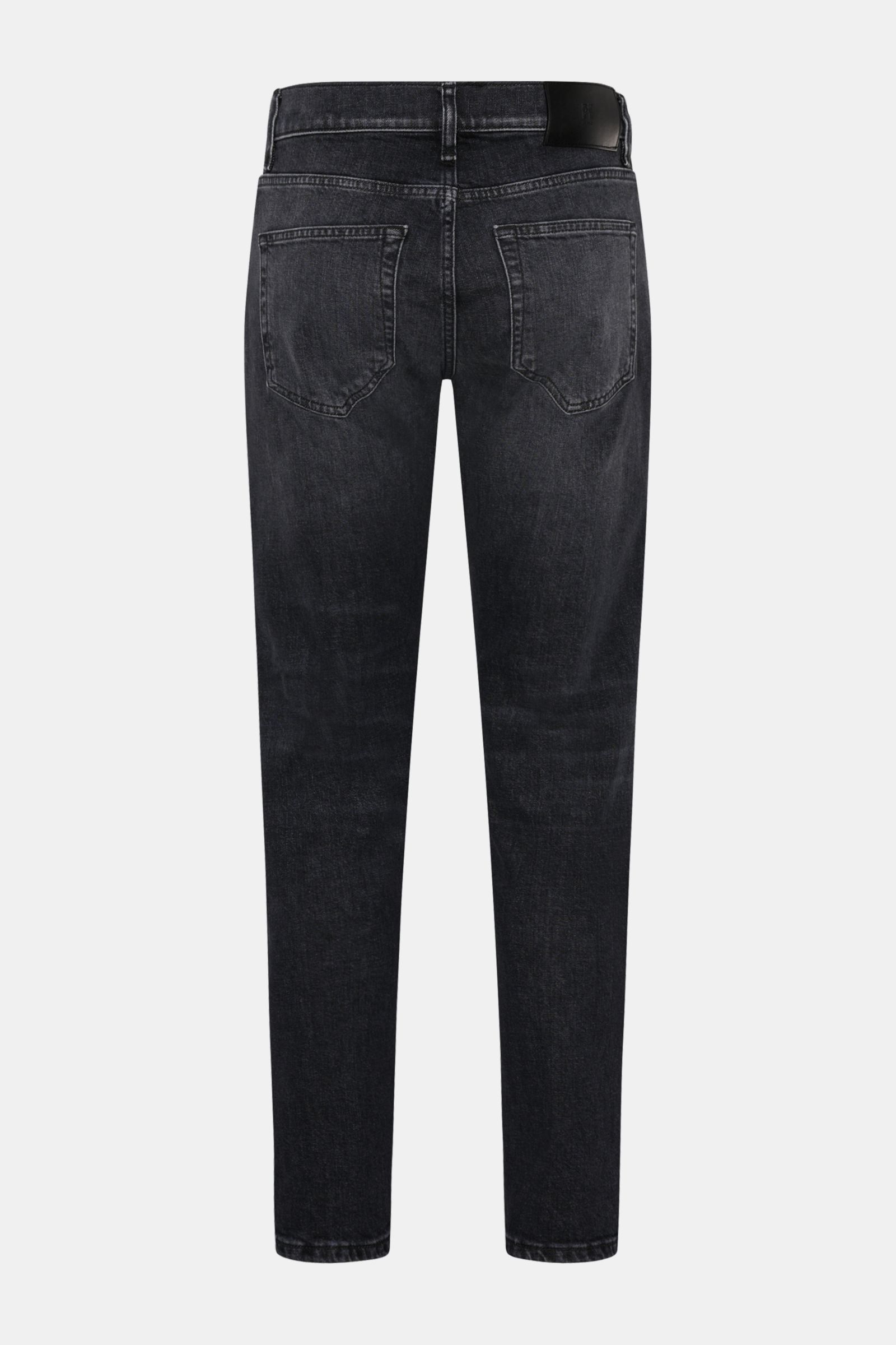 Rückansicht der PT Torino Denim Jeans 'Breakbeat' anthrazit, Slim Fit, Five-Pocket, Button Fly, Lederpatch, Used-Waschung, weicher, leicht stretchiger Baumwolle.