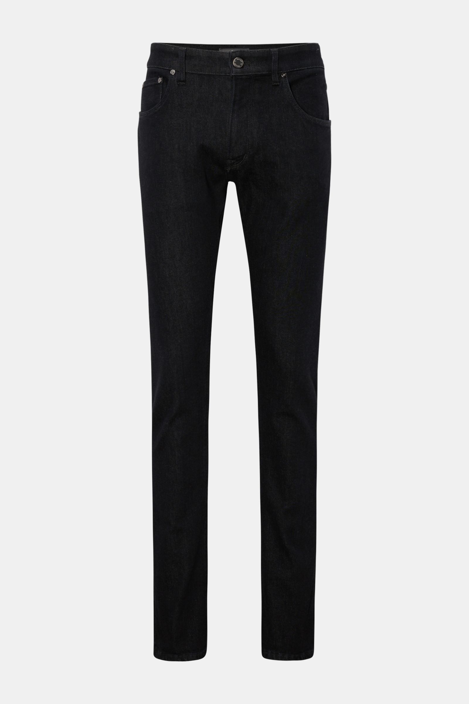 PT Torino Denim Jeans 'Jazz' schwarz meliert, Frontansicht, Slim Fit, Five-Pocket-Stil, hoher Stretch-Anteil, dezente Used-Waschung, Baumwolle-Lyocell-Mix.