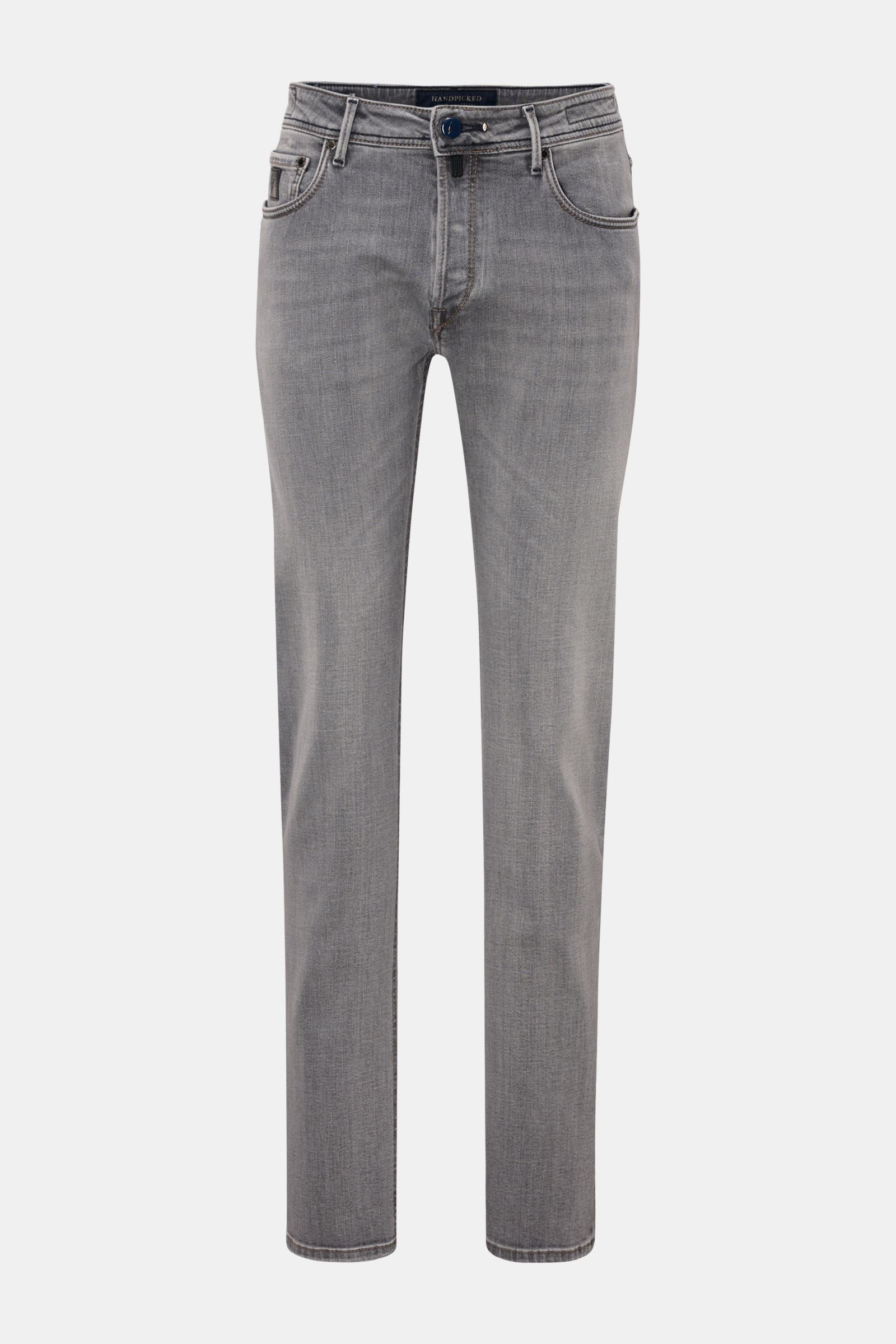HandPicked Jeans 'Ravello' grau, extra schmal, Button Fly, Five-Pocket-Stil, dezente Used-Waschung, weicher Griff, Frontansicht