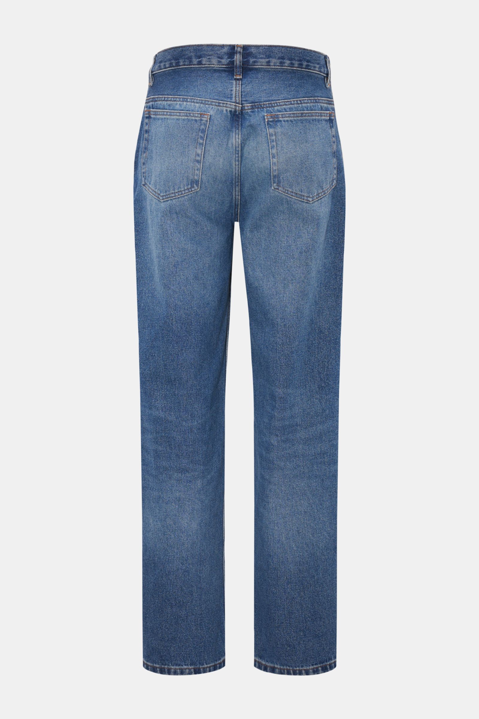 A.P.C. Jeans 'Jean Martin' blau, Rückansicht, Regular Fit, gerader Schnitt, authentische Waschung, Five-Pocket, Zip Fly, reine Baumwolle, kontrastfarbene Nähte.