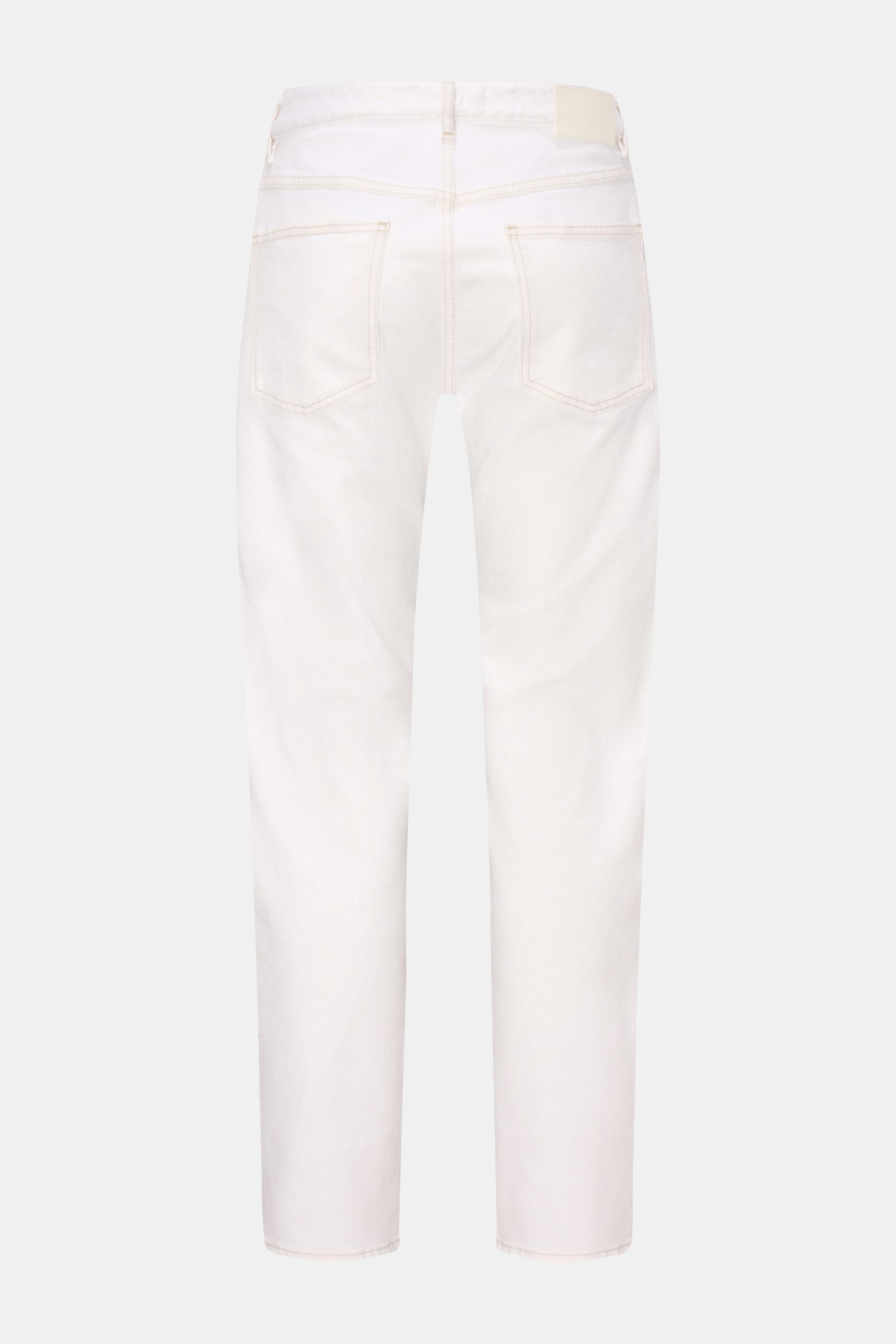 Closed Jeans 'Cooper' offwhite, Rückansicht, Slim Fit, elastische Baumwolle, authentische Used-Waschung, Five-Pocket-Stil, Zip Fly, knöchellang, leicht schmal zulaufend.