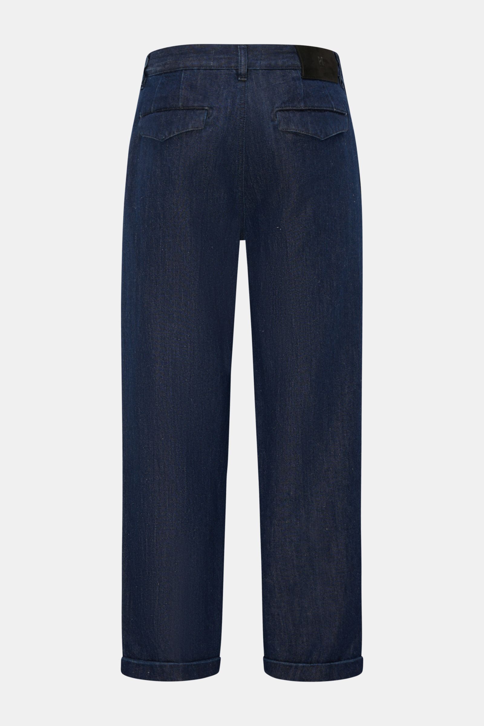 PT Torino Denim Jeans 'Lord' navy, knöchellang mit fixiertem Saumaufschlag, gerader Schnitt, Taschen mit Patte, Rückansicht, Baumwolle-Leinen Denim.