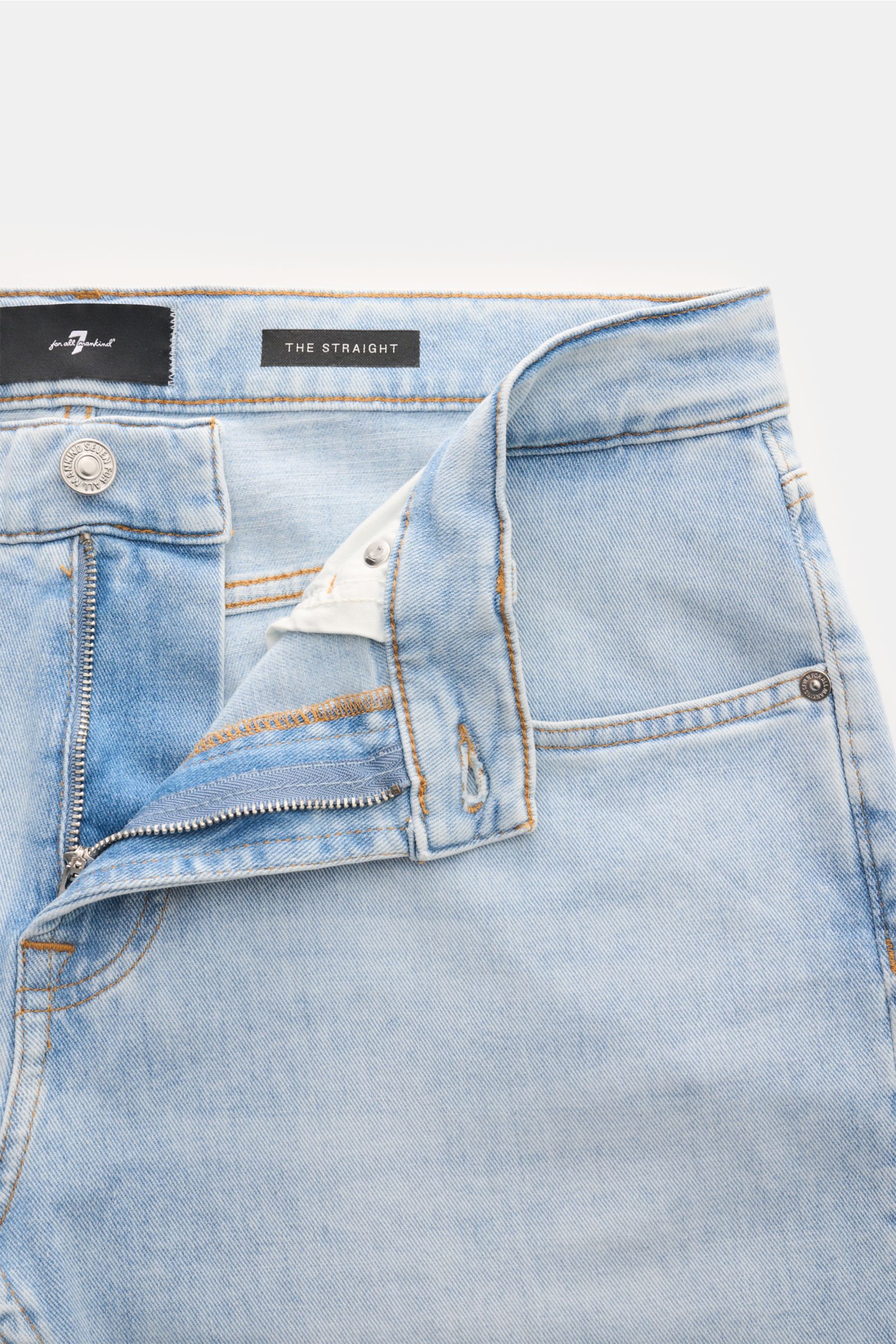 Hellblau gewaschene 7 for all mankind Jeans 'The Straight' mit offenem Reißverschluss, Baumwoll-Denim, Stretchanteil, Five-Pocket-Stil, Regular Fit.