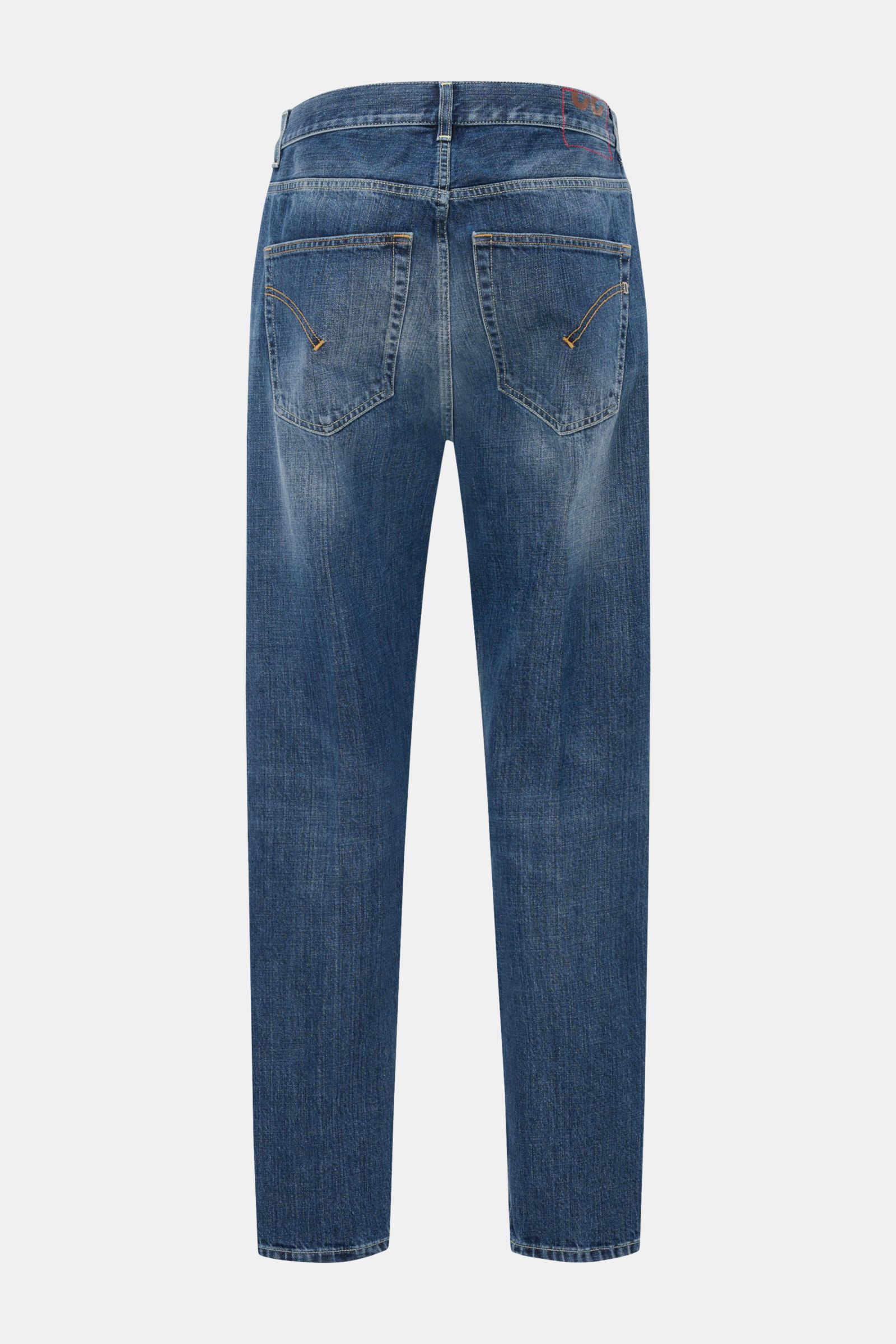Dondup Jeans 'Paco' dunkelblau, Rückansicht, authentische Used-Waschung, leichte Distressed-Details, Loose Fit, Five-Pocket-Stil, Zip Fly.