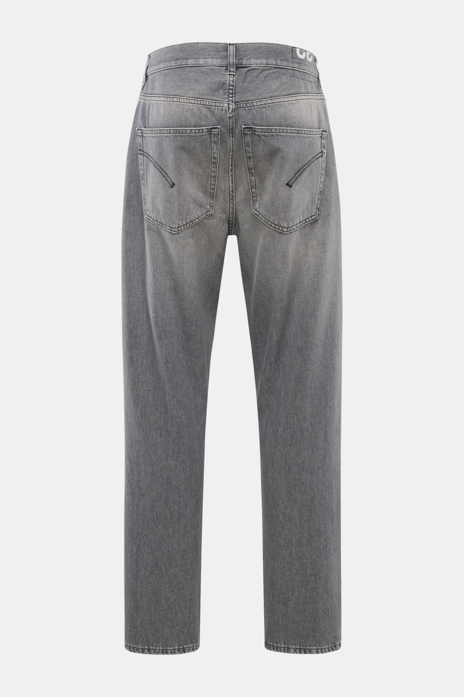 Dondup Jeans 'Paco' grau, Rückenansicht, Loose Fit, kurze Länge, Five-Pocket, Used-Waschung, Baumwolle, Zip Fly, Metall-Initial, Web-Patch.
