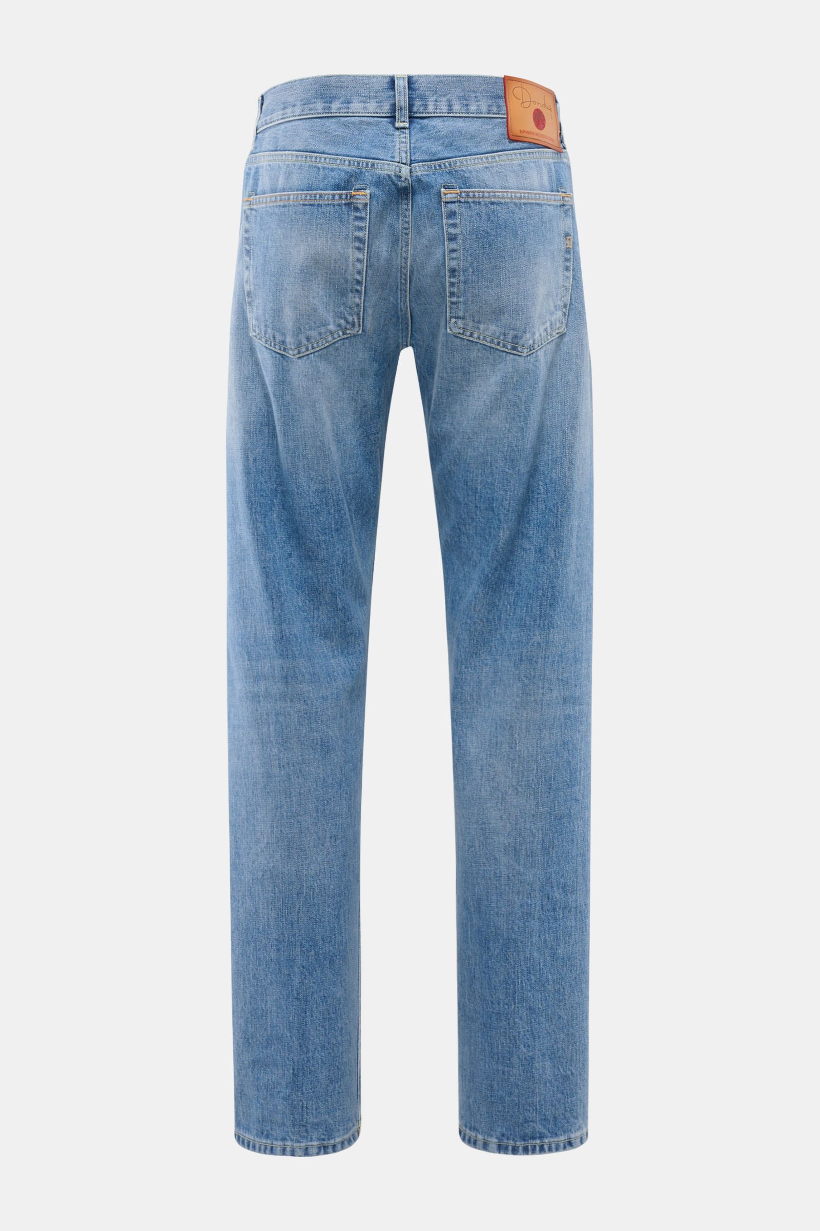 Back view of Dondup Jeans 'Bray' rauchblau in regular fit, authentic used wash, subtle distressed details, button fly, five-pocket style.