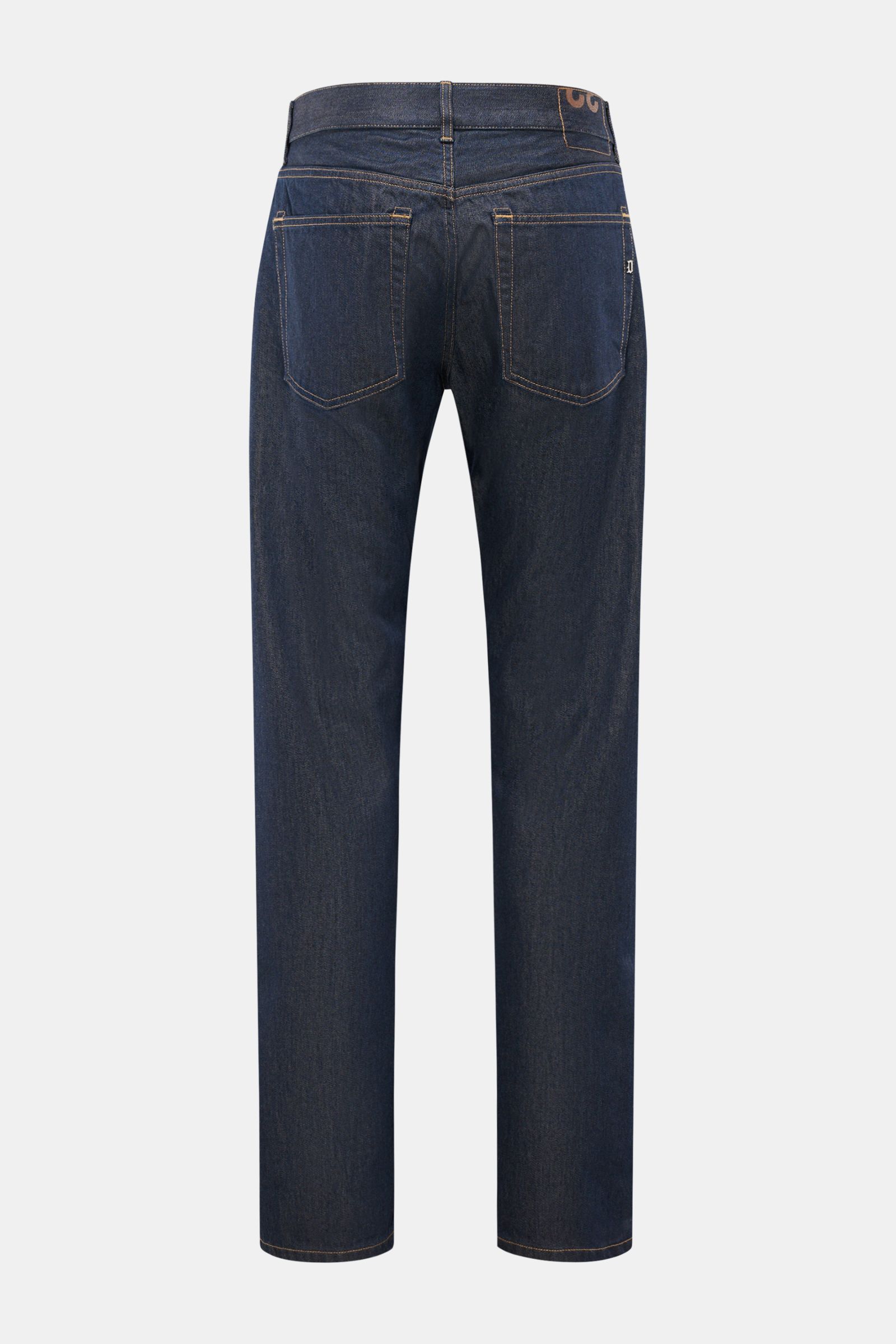 Dondup Jeans 'Bray' navy, Rückansicht, Regular Fit mit Button Fly, Five-Pocket-Stil, Baumwolle, Metall-Initial und innenliegendem Weblabel.