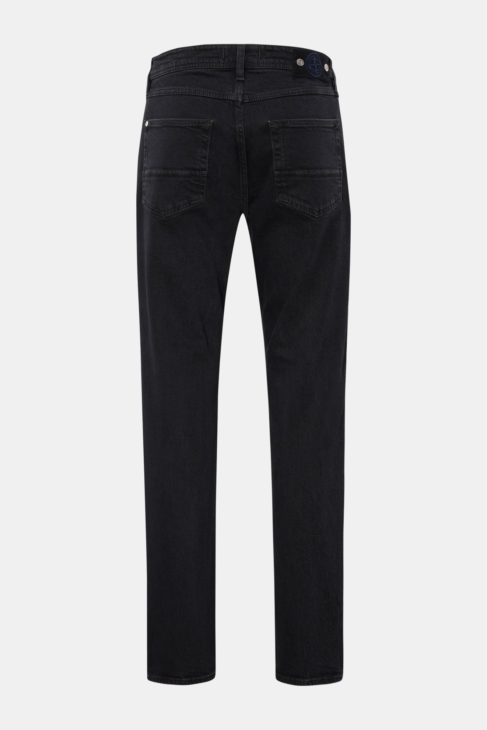 Stone Island Jeans 'Stretch Black Denim - Rinsed' schwarz, Slim Fit, schmal zulaufend, Rückansicht, Five-Pocket, Kompass-Badge.