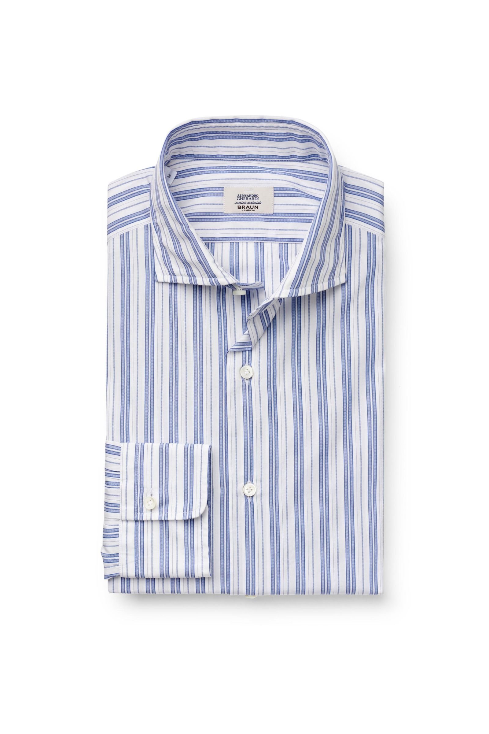 Business shirt shark collar white/grey-blue striped