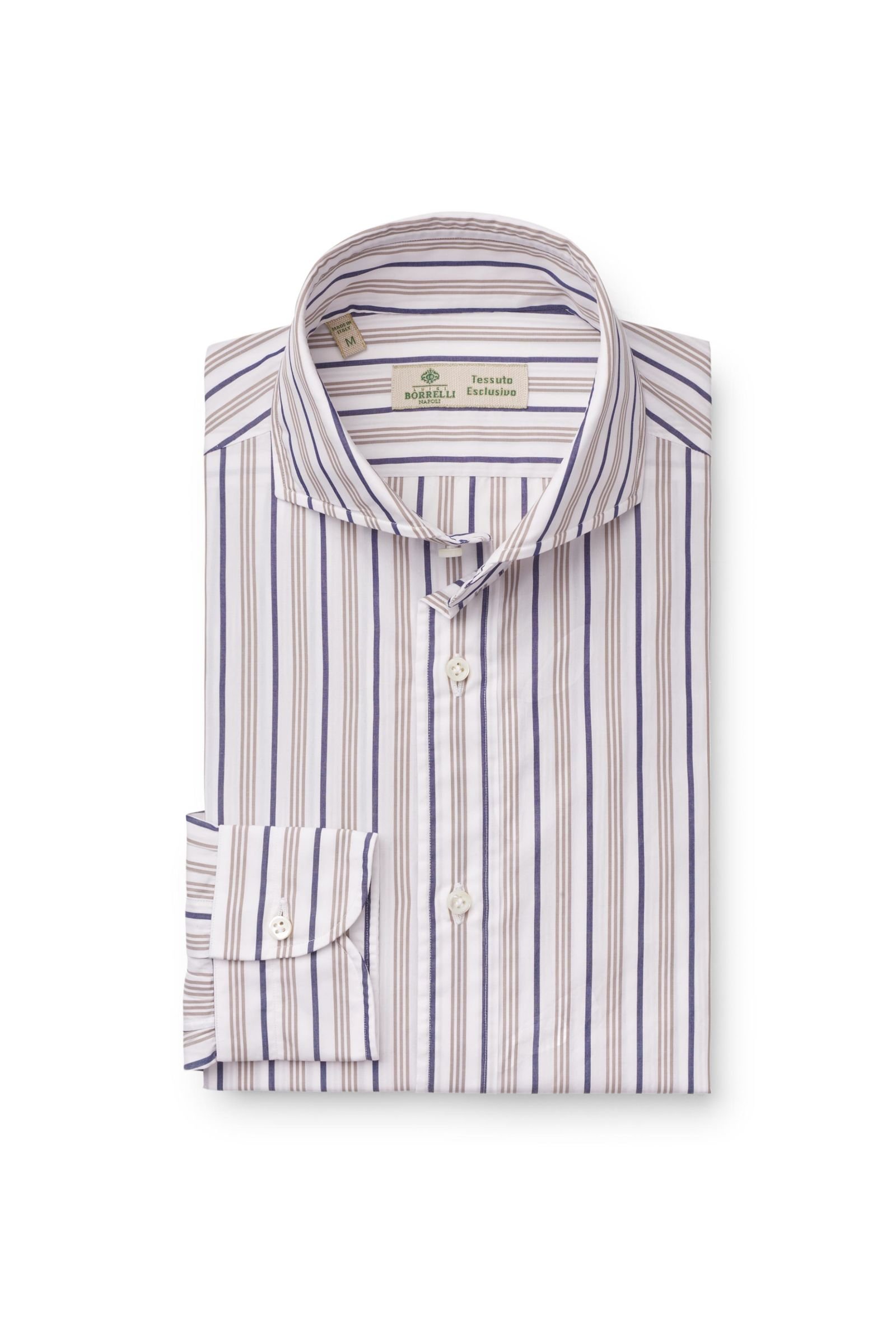 Business shirt shark collar beige/navy striped
