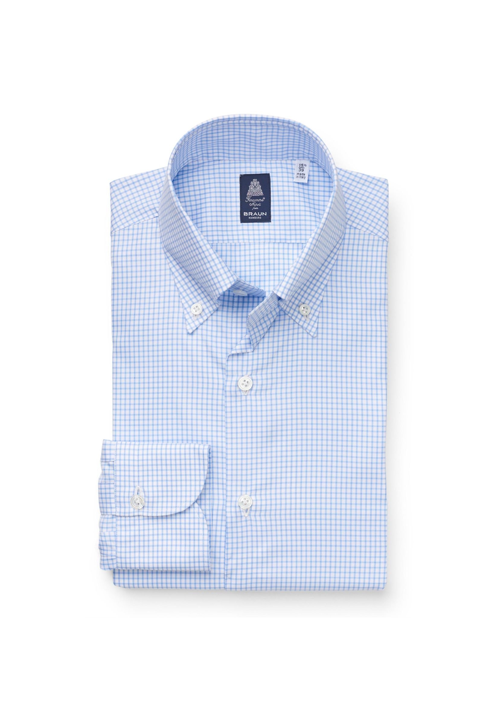 Business shirt 'Lucio Napoli' button-down collar light blue checked